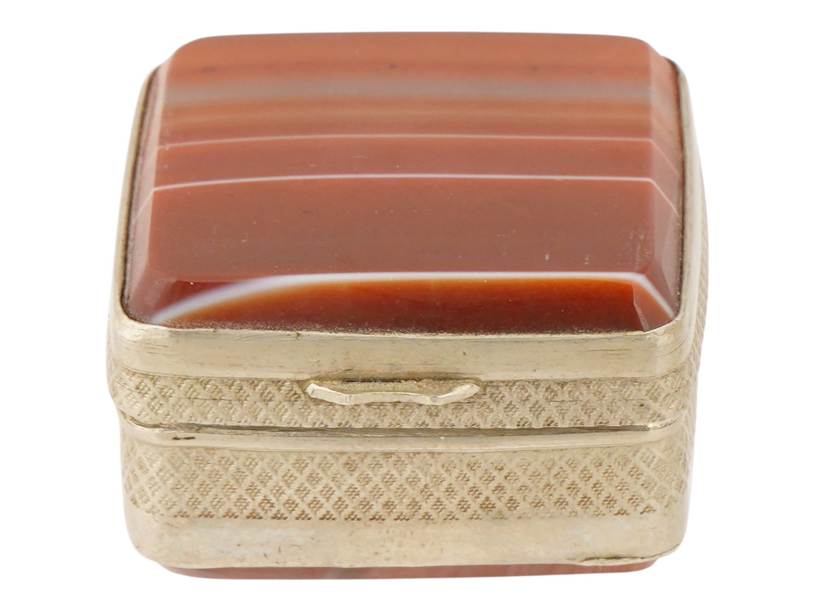 ANTIQUE SILVER BANDED CARVED AGATE PILL BOX (1 of 7)