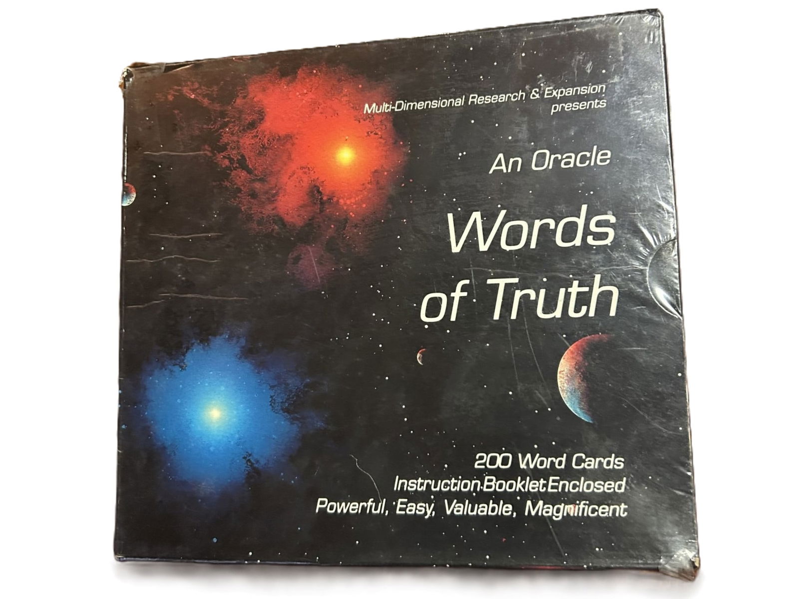 WORDS OF TRUTH CARDS 1991. ECSTASY (VERY VERY RARE).: This still in plastic boxed set An Oracle: Words of Truth is a real, published oracle card set from 1991, produced by Multi-Dimensional Research & Expansion, designed by Diamond and River Fire Jameson