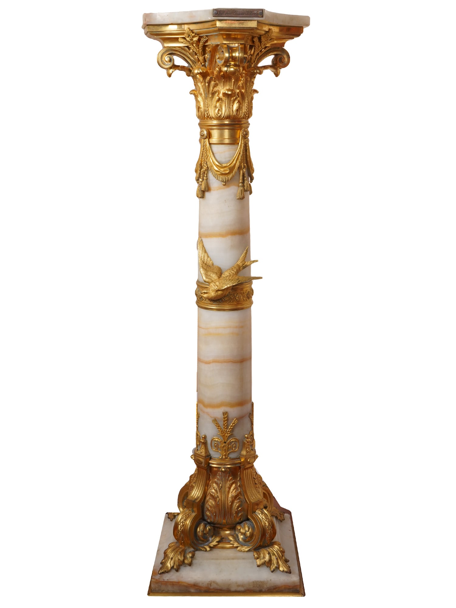 LOUIS XVI STYLE GILT BRONZE AND ONYX COLUMN PEDESTAL (1 of 11)