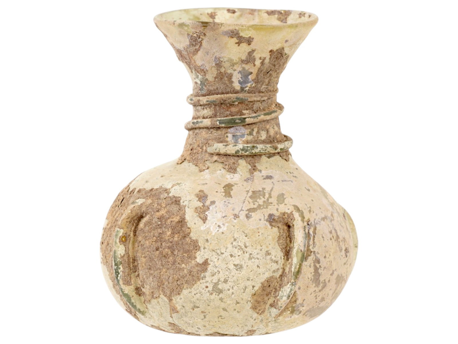 ANCIENT ROMAN GLASS VASE WITH A SNAKE LIKE RING (1 of 7)