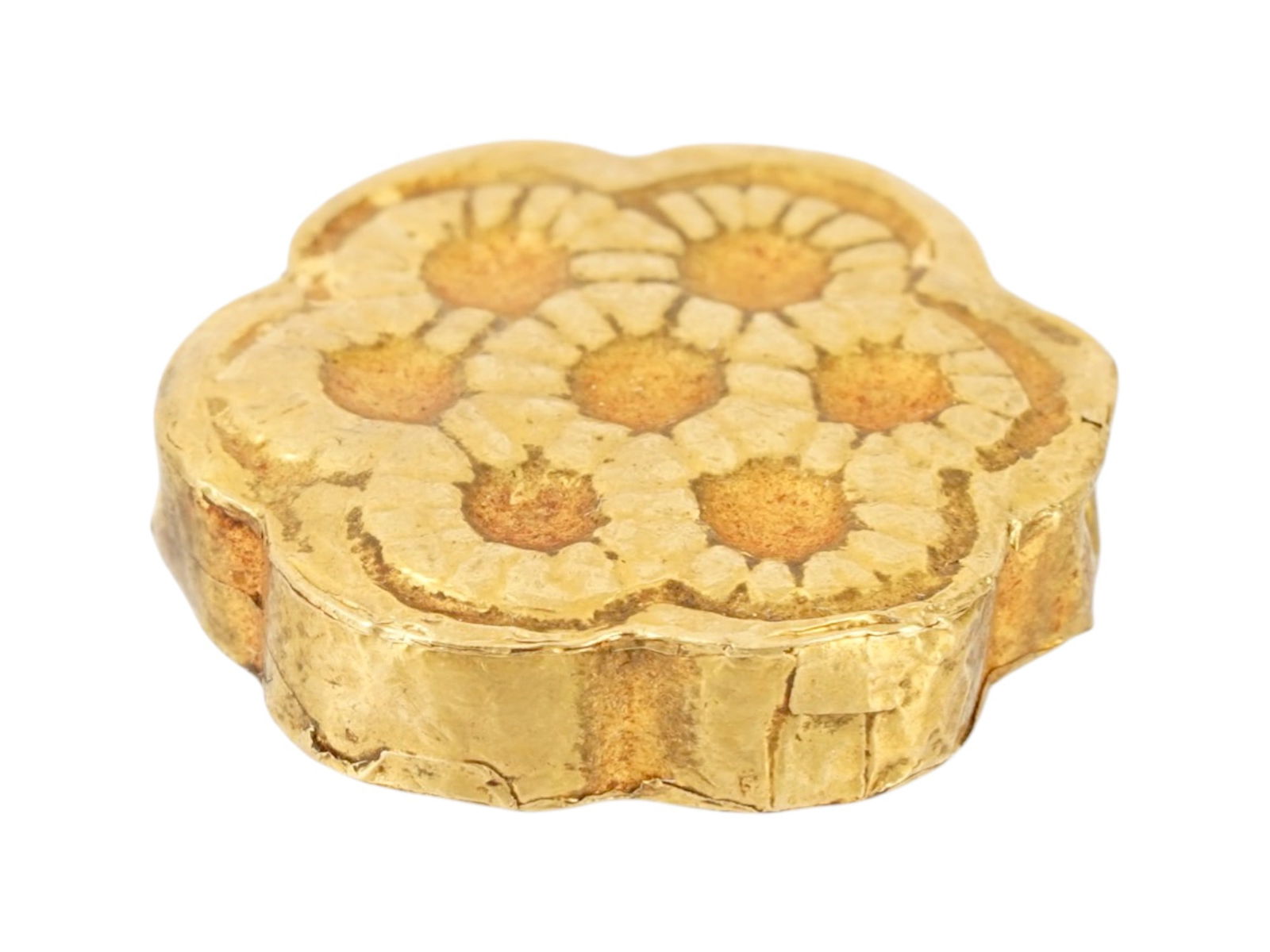 ANCIENT EGYPTIAN LATE PERIOD GOLD BEAD 700 TO 200 BC: An ancient Egyptian gold bead dating to the Late Period, approximately 700 to 200 BC. The bead exemplifies the fine metalworking and decorative traditions of ancient Egyptian jewelry, which was often