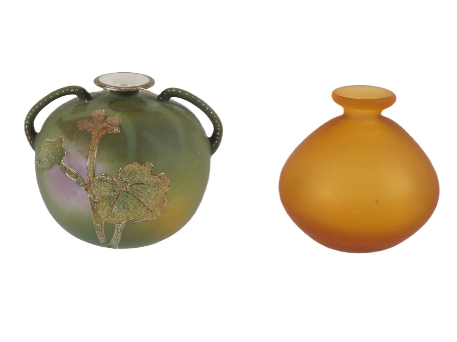 JAPANESE CORALENE PORCELAIN AND FROSTED GLASS VASES (1 of 3)