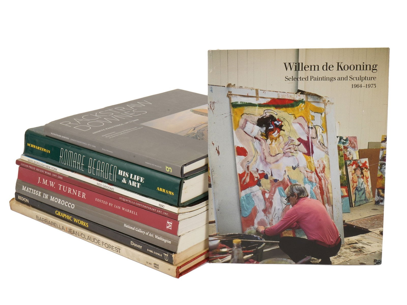 LOT OF ART BOOKS AND CATALOGUES AND GRAPHIC NOVEL: A collection of nine art books and catalogues, and a graphic novel. The collection includes J. M. W. Turner, the catalogue for an exhibition dedicated to the English landscape painter William Turner;