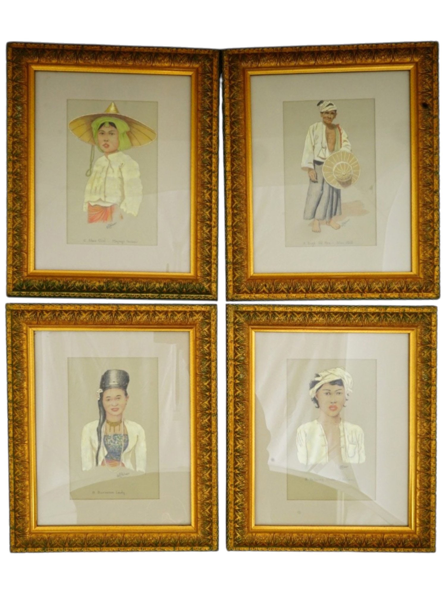 ATTR WALTER LAUNT PALMER AMERICAN PORTRAIT PAINTINGS: A group of four watercolor and gouache portrait paintings attributed to the American Impressionist Walter Launt Palmer, 1854 to 1932. The works are signed by the artist and titled A Burmese Lady, A Sh