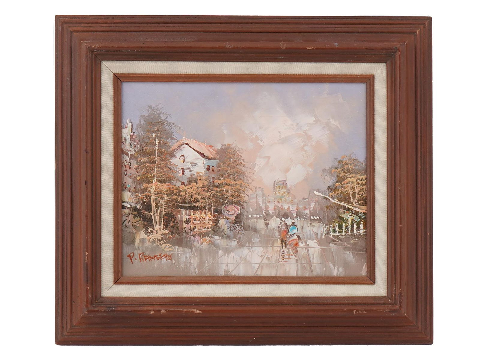 PAUL RAMBERT EUROPEAN STREET SCENE OIL PAINTING: Paul Rambert, 1910 to 1970, oil on canvas painting. The artwork depicts a European street view. Impasto technique with the use of palette knife. Signed in the lower left. Undated. Framed. Collectible