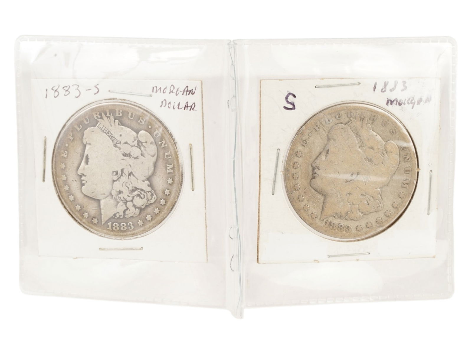 TWO ANTIQUE AMERICAN MORGAN SILVER DOLLAR COINS 1883 (1 of 6)