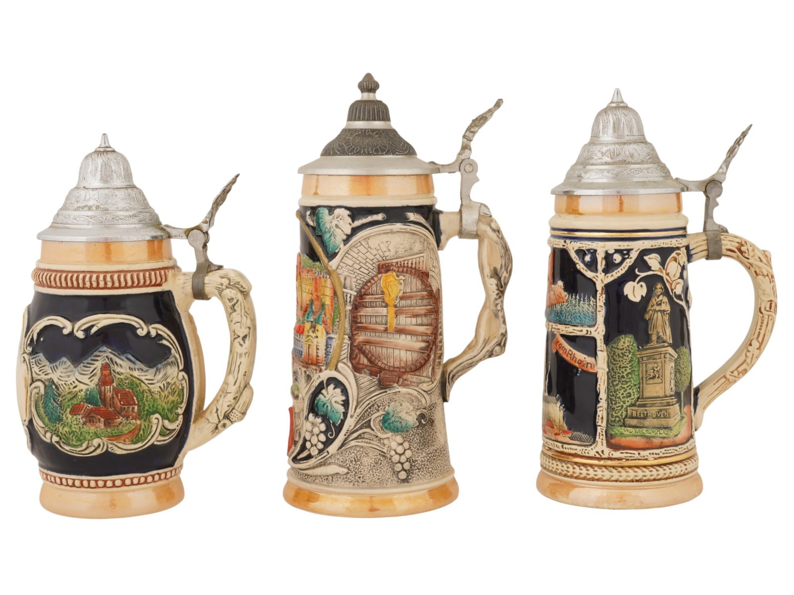 THREE MID 20TH CENTURY GERMAN CERAMIC BEER STEINS (1 of 7)