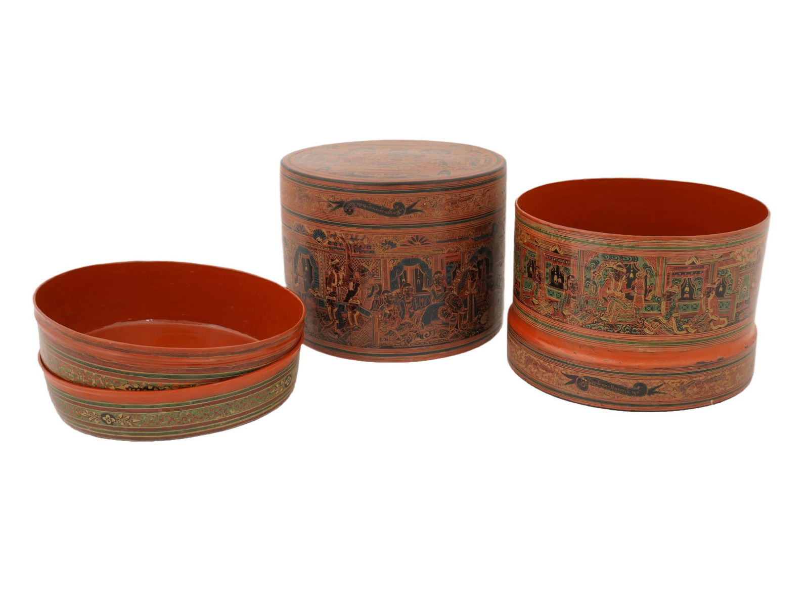 LOT OF BURMESE LACQUERED WOOD BETEL BOXES W TRAYS (1 of 10)