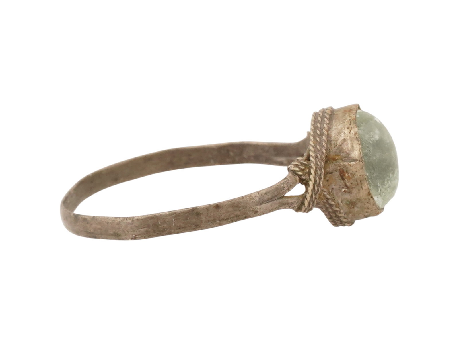 ANCIENT ROMAN SILVER RING W GLASS STONE 100 TO 300 AD (1 of 6)