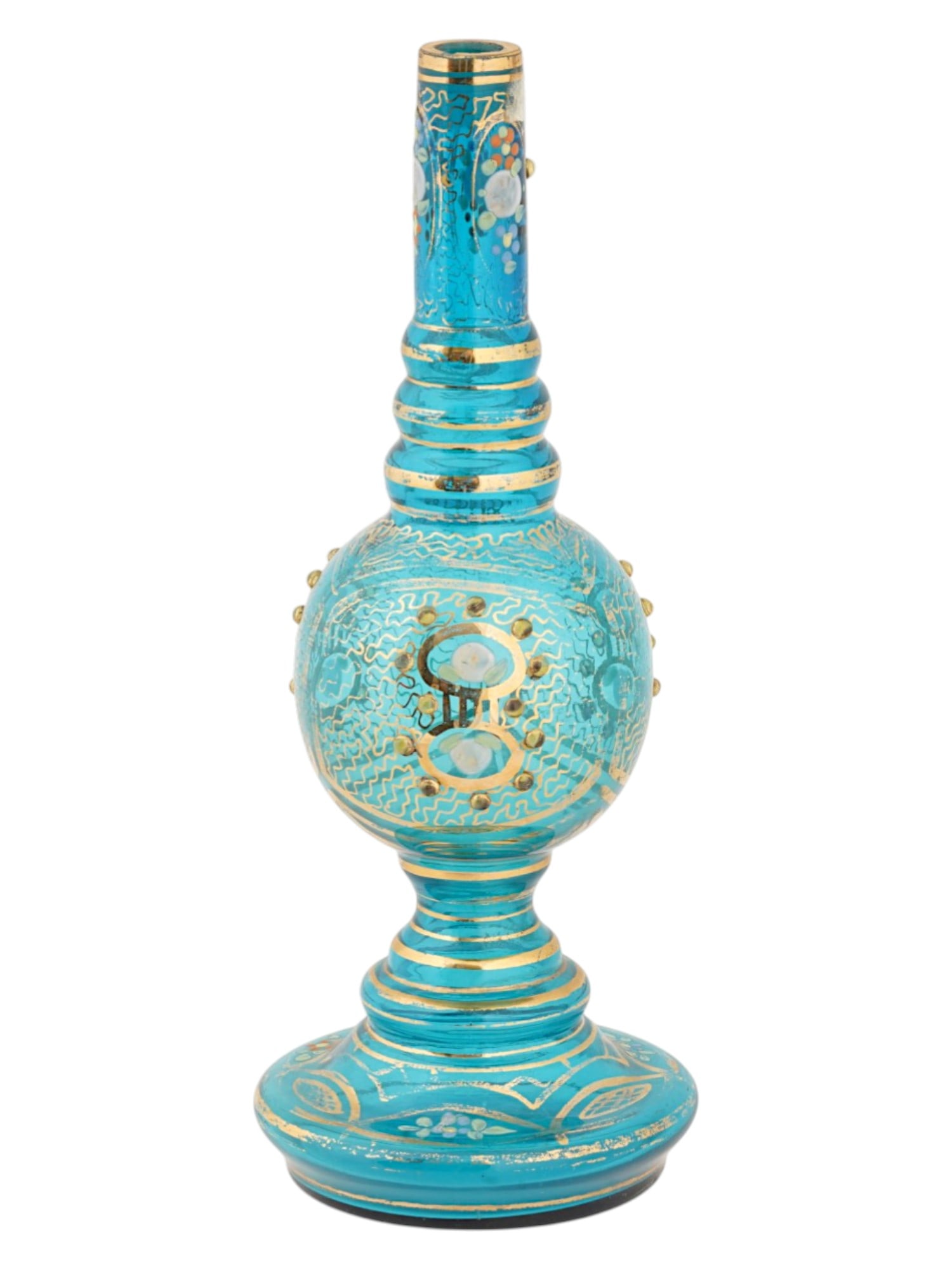 ANTIQUE BOHEMIAN TURQUOISE GLASS ROSEWATER SPRINKLER (1 of 8)