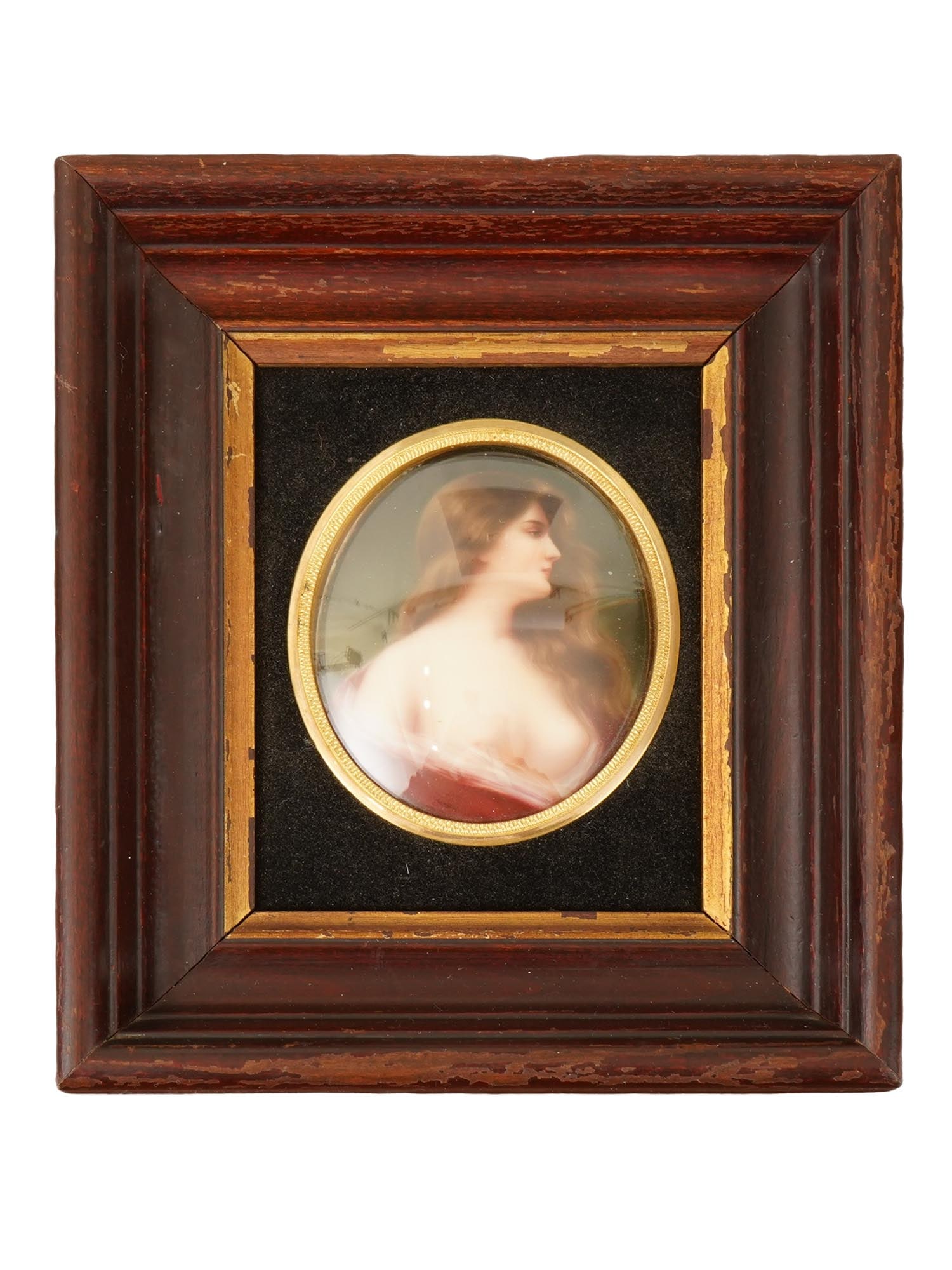 EUROPEAN MINIATURE FEMALE PORTRAIT PAINTING ON PORCELAIN (1 of 3)