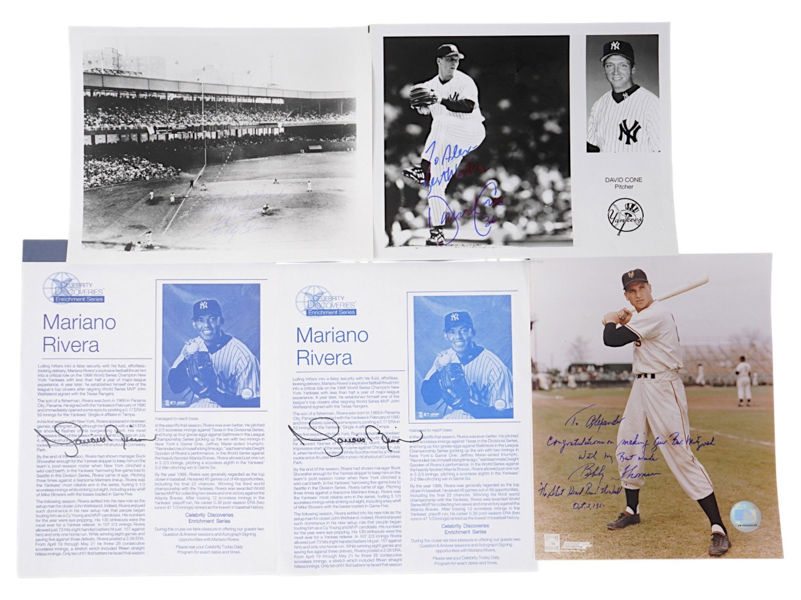 LOT OF NY SIGNED BASEBALL PHOTOGRAPHS AND PRINTS: A diverse collection of signed photographs and prints featuring New York baseball icons. This lot includes various sizes and player signatures from both the Yankees and the Mets franchises. Yankees,