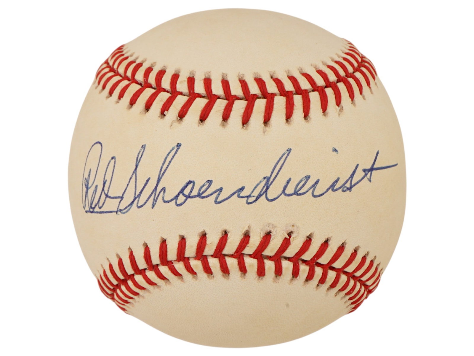 RED SCHOENDIENST SIGNED BASEBALL JSA AUTH: This baseball is hand-signed by St. Louis Cardinals legend and Hall of Famer Red Schoendienst. The signature is located on the sweet spot and is JSA authenticated. Cardinals, Red Schoendienst, HOF,
