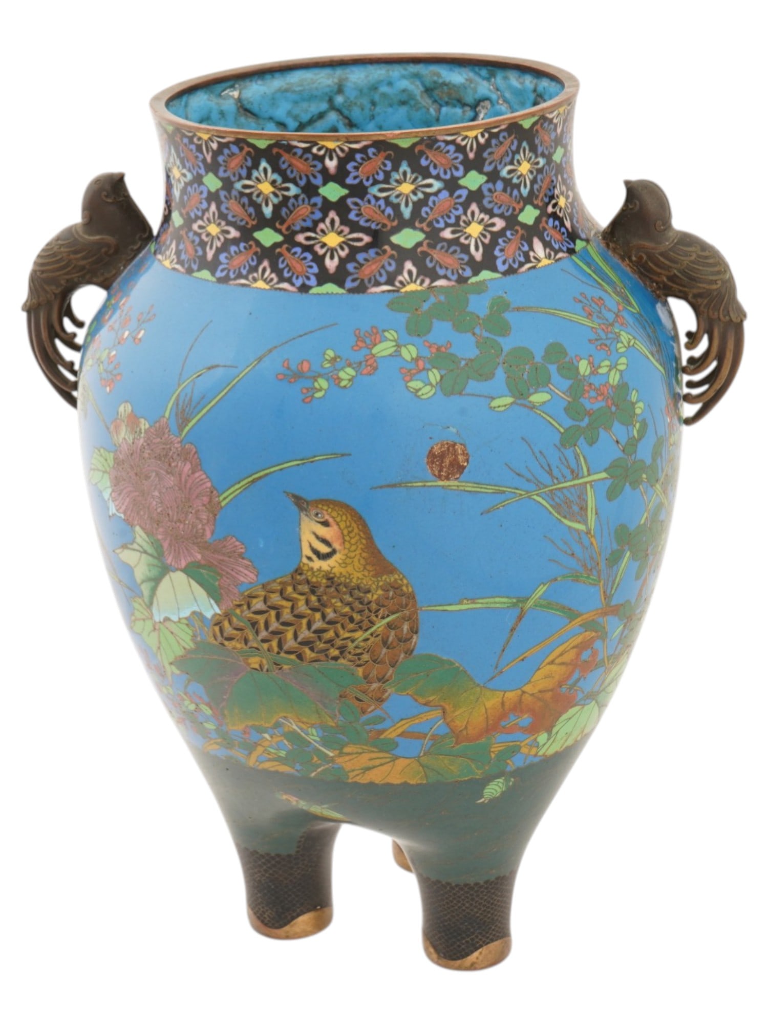 ANTIQUE JAPANESE MEIJI PERIOD CLOISONNE TRIPOD VASE (1 of 8)