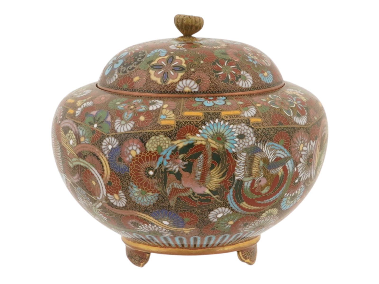 ANTIQUE JAPANESE MEIJI KYOTO CLOISONNE COVERED JAR (1 of 6)