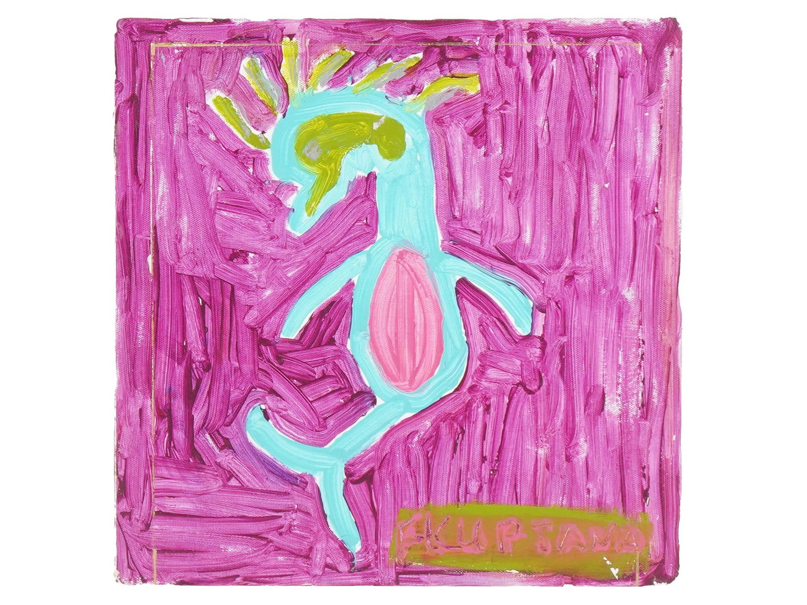 MODERNIST FIGURATIVE ACRYLIC PAINTING: An acrylic painting on canvas depicting an abstract figural composition. Signed lower right. Additionally, inscribed on the backside. Modernist and Contemporary, Fine Art, Figural and Surreal Painting