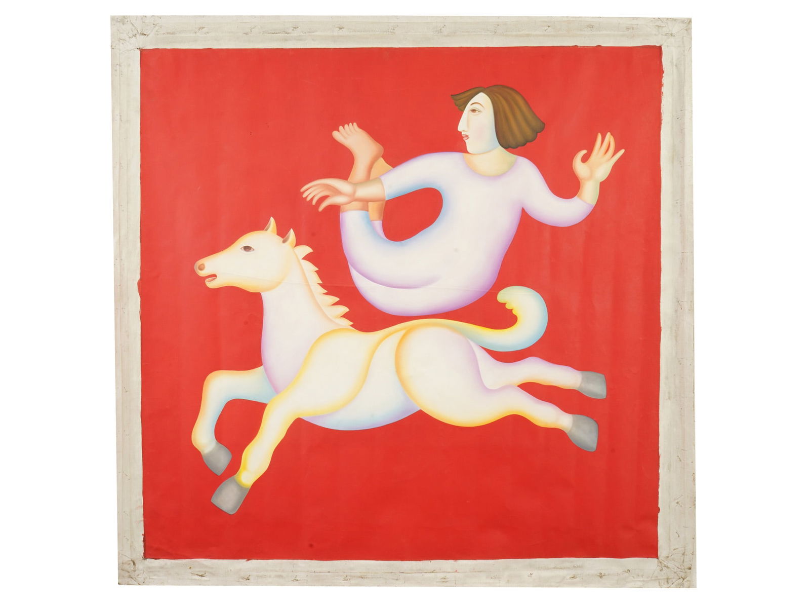 SIGNED MANJIT BAWA OIL ON CANVAS PAINTING W COA: An oil on canvas painting signed Manjit Bawa, 1941 to 2008, an Indian painter, student of Somnath Hore. Signed on the back side, dated 1998. Bawa is known for his vibrant use of color and lyrical, min