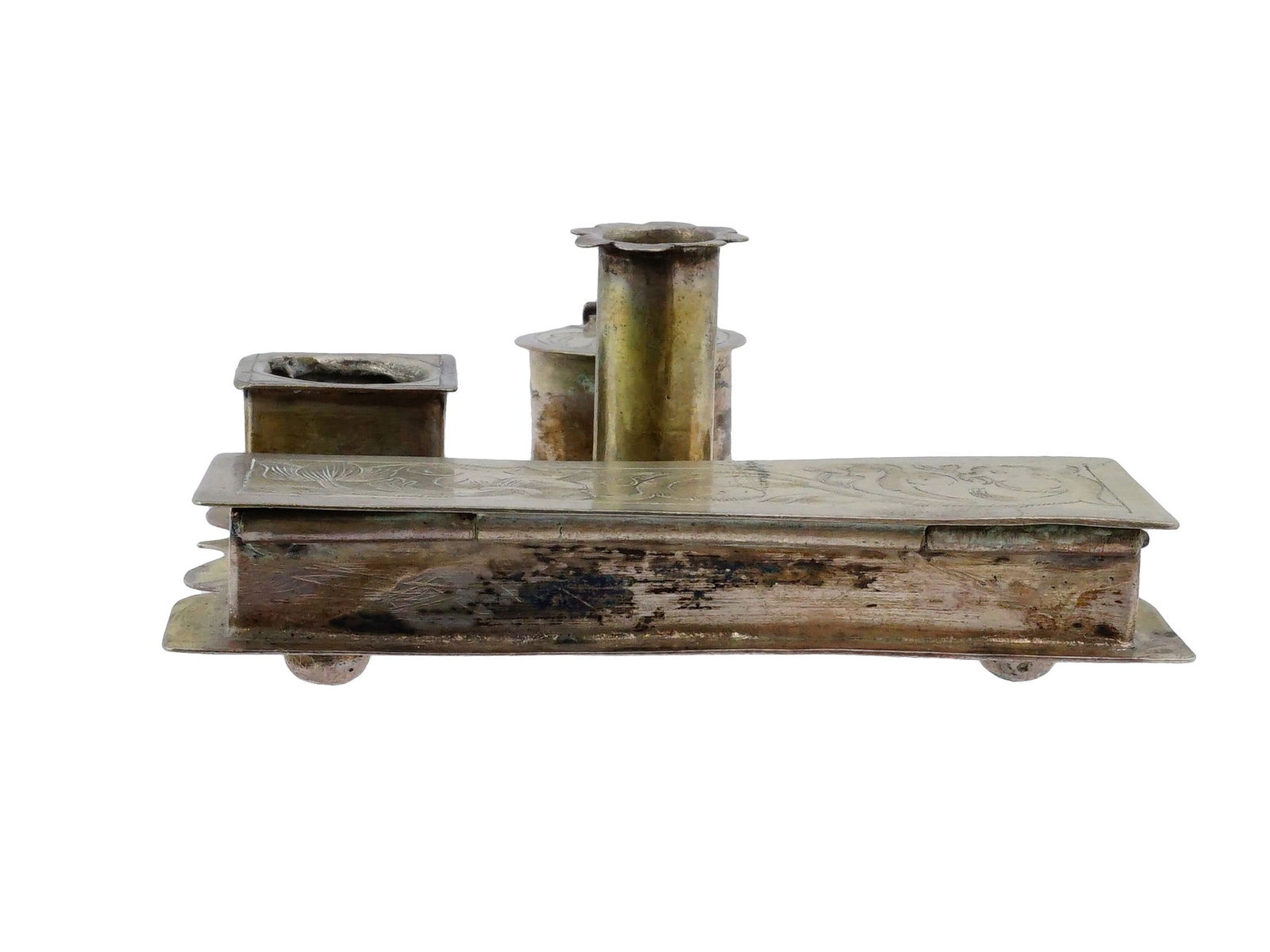 ANTIQUE SILVER INKSTAND WITH MULTIPLE COMPARTMENTS - 10