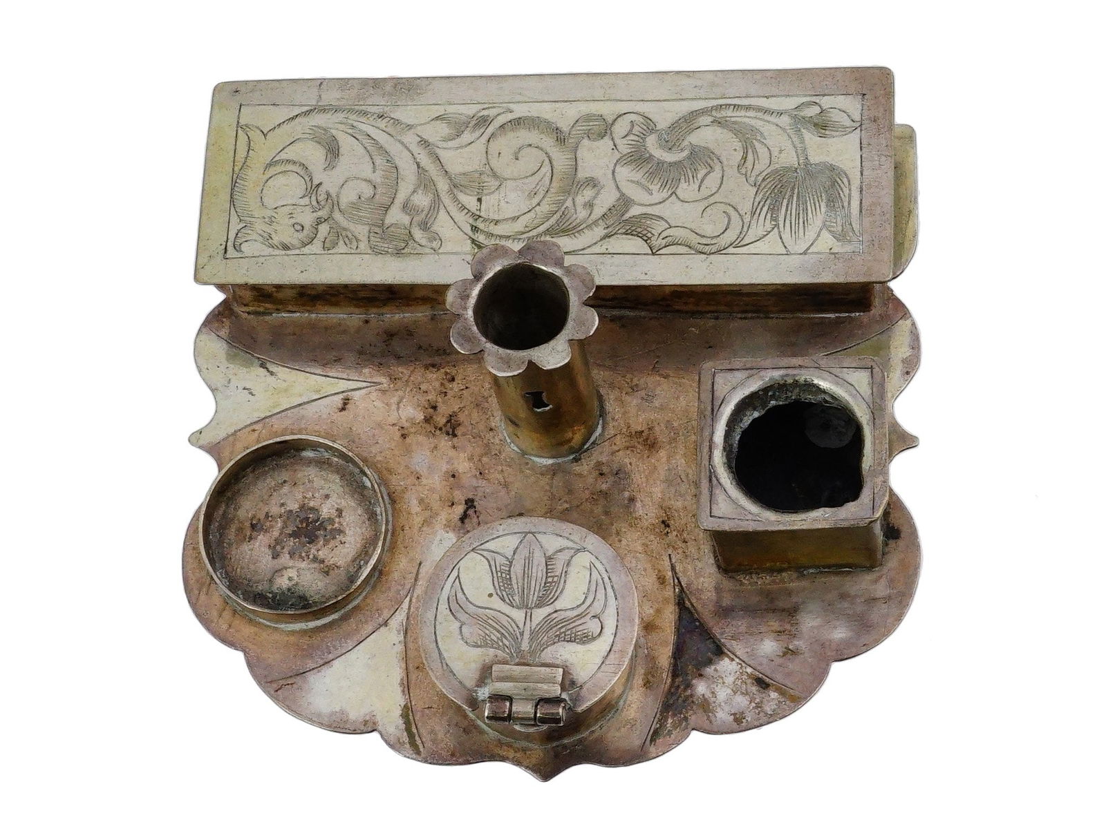 ANTIQUE SILVER INKSTAND WITH MULTIPLE COMPARTMENTS - 11