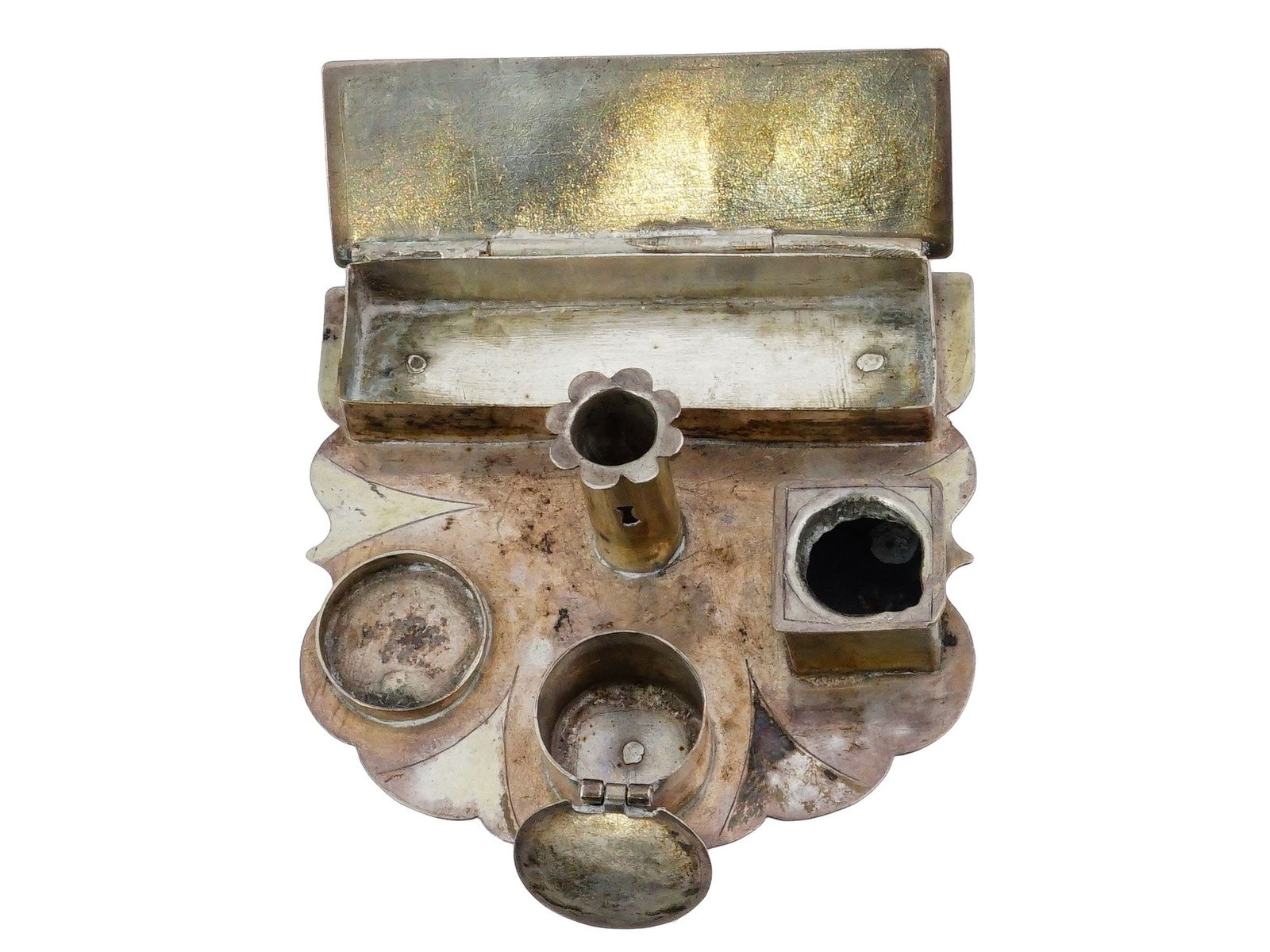 ANTIQUE SILVER INKSTAND WITH MULTIPLE COMPARTMENTS - 12