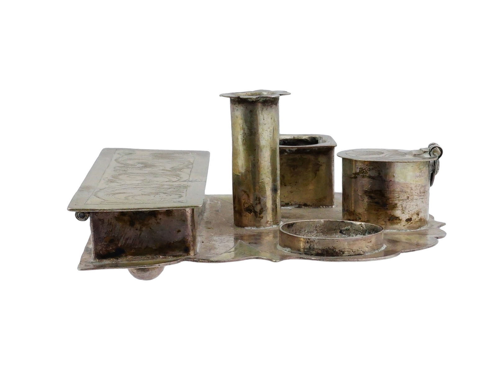 ANTIQUE SILVER INKSTAND WITH MULTIPLE COMPARTMENTS - 3