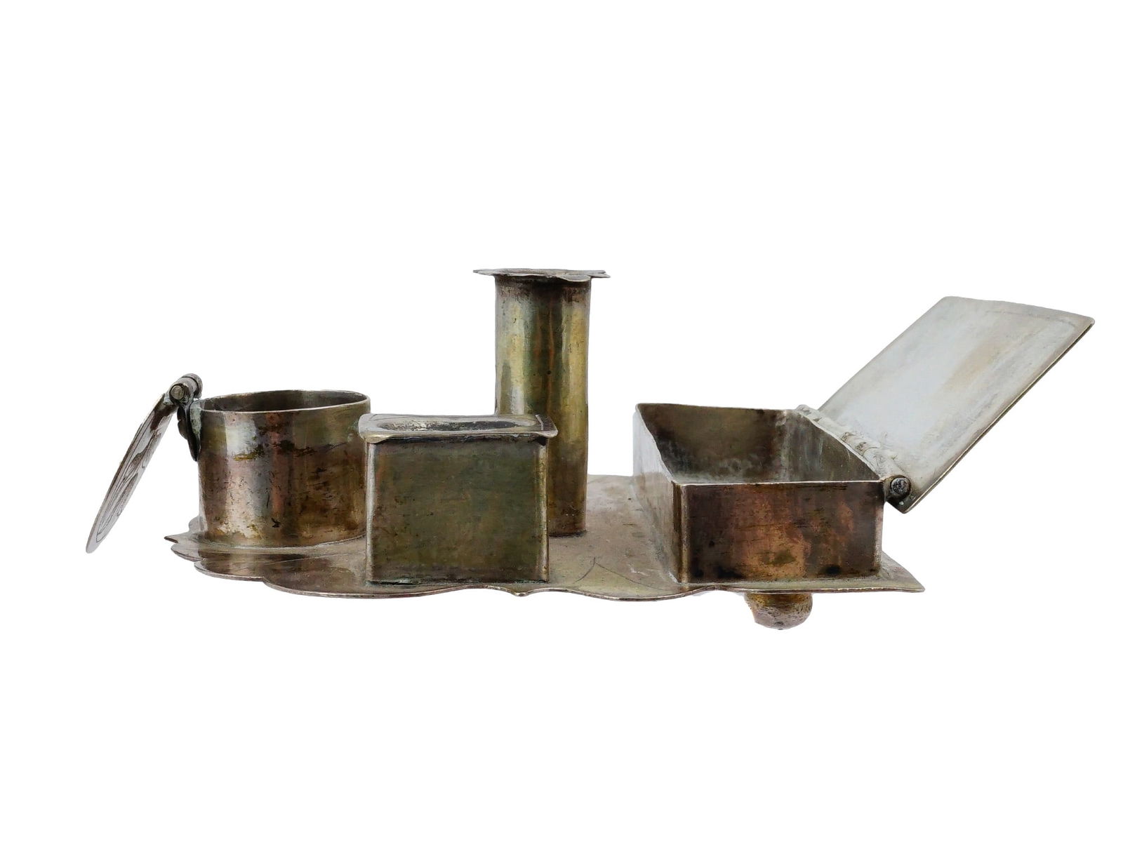 ANTIQUE SILVER INKSTAND WITH MULTIPLE COMPARTMENTS - 4