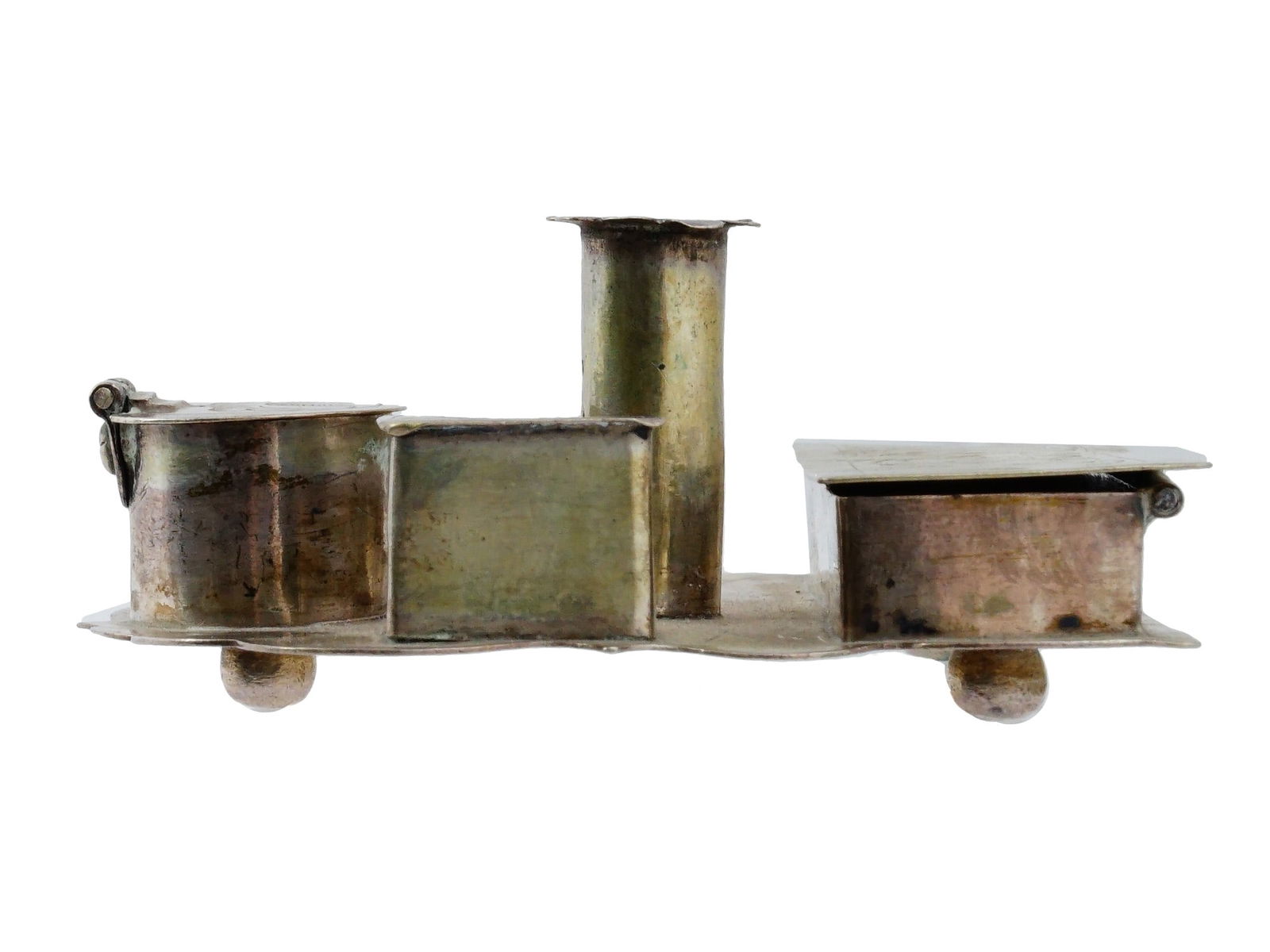 ANTIQUE SILVER INKSTAND WITH MULTIPLE COMPARTMENTS - 6