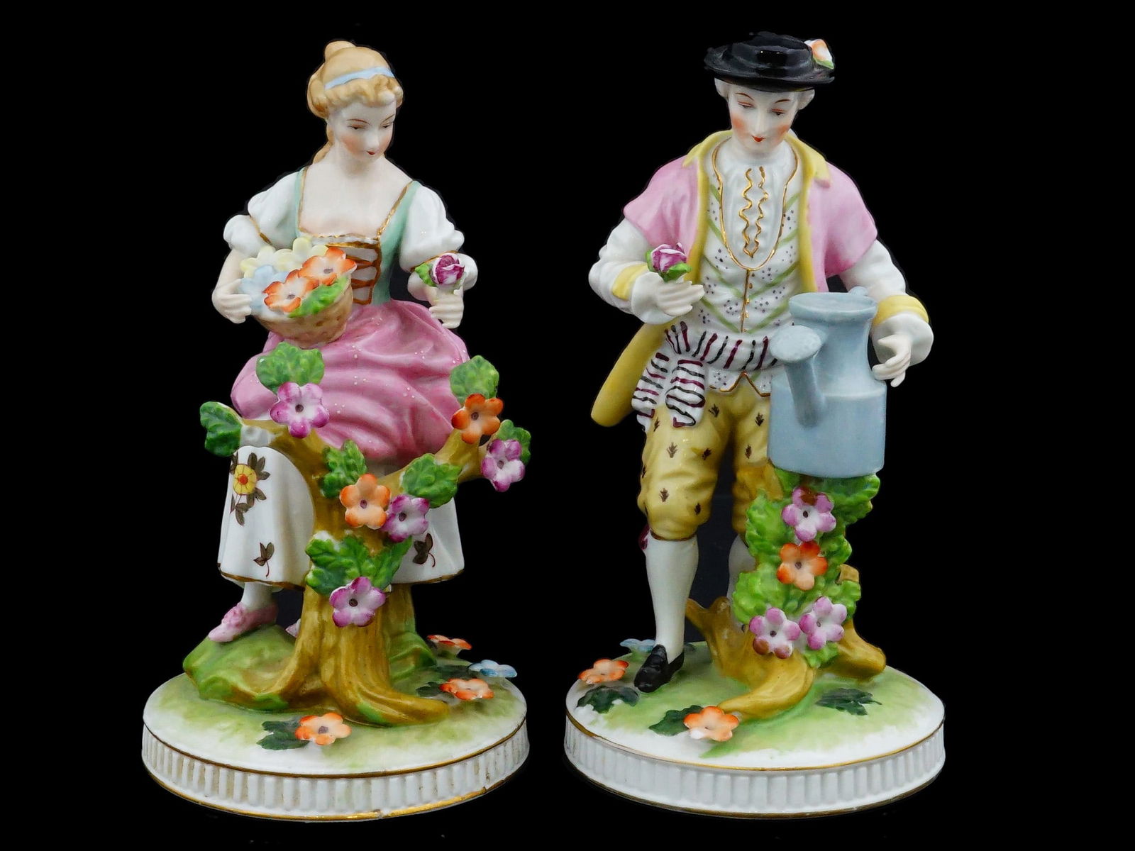 TWO PORCELAIN FIGURINES GARDENER AND FLOWER GIRL (1 of 9)