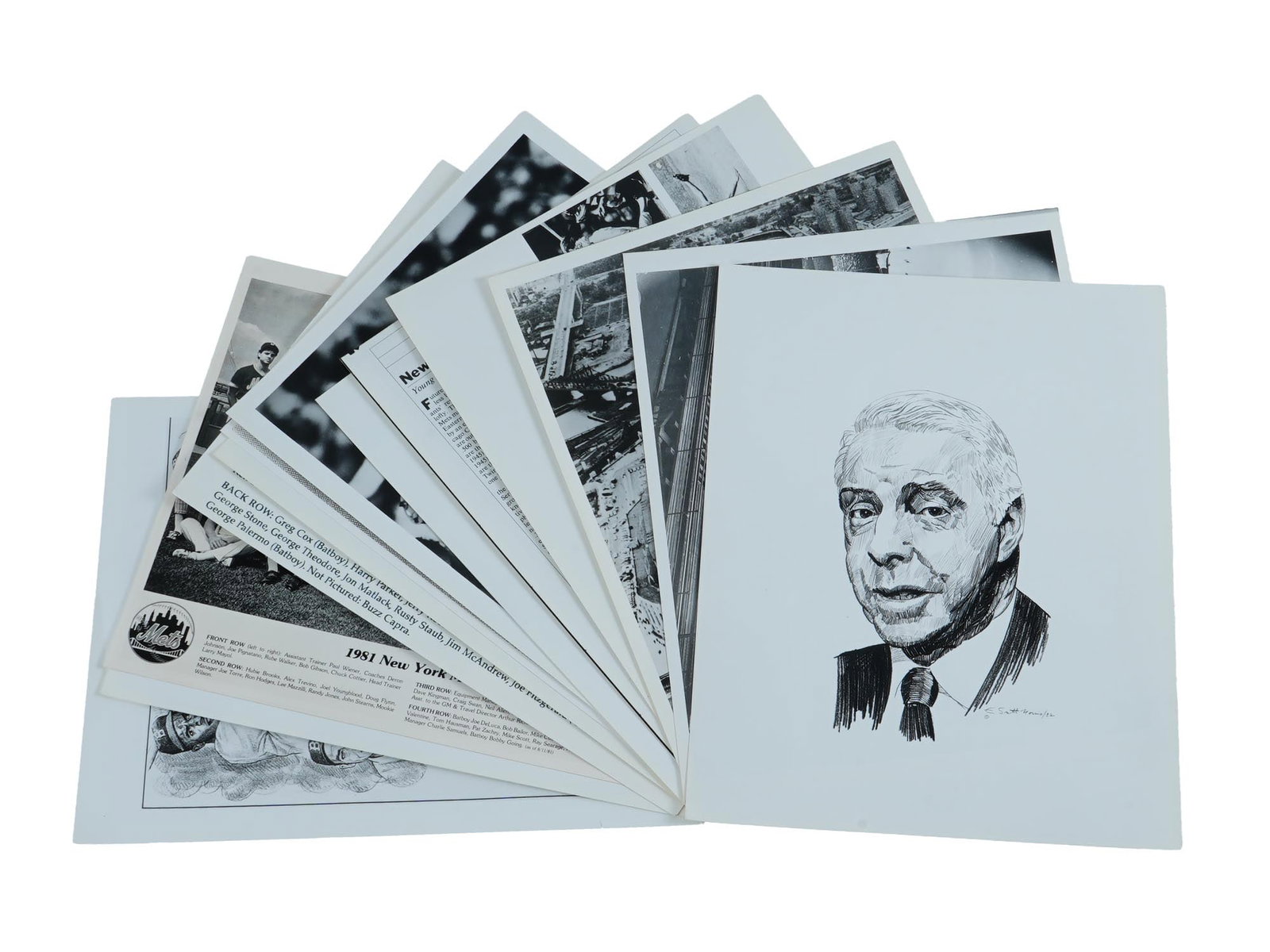 COLLECTION OF AMERICAN FOOTBALL SPORT BW PHOTOS: A collection of American football sports black and white photographs and prints. The photos and prints depict team portraits, a stadium view, portraits, genre scenes, and others. Several are inscribed