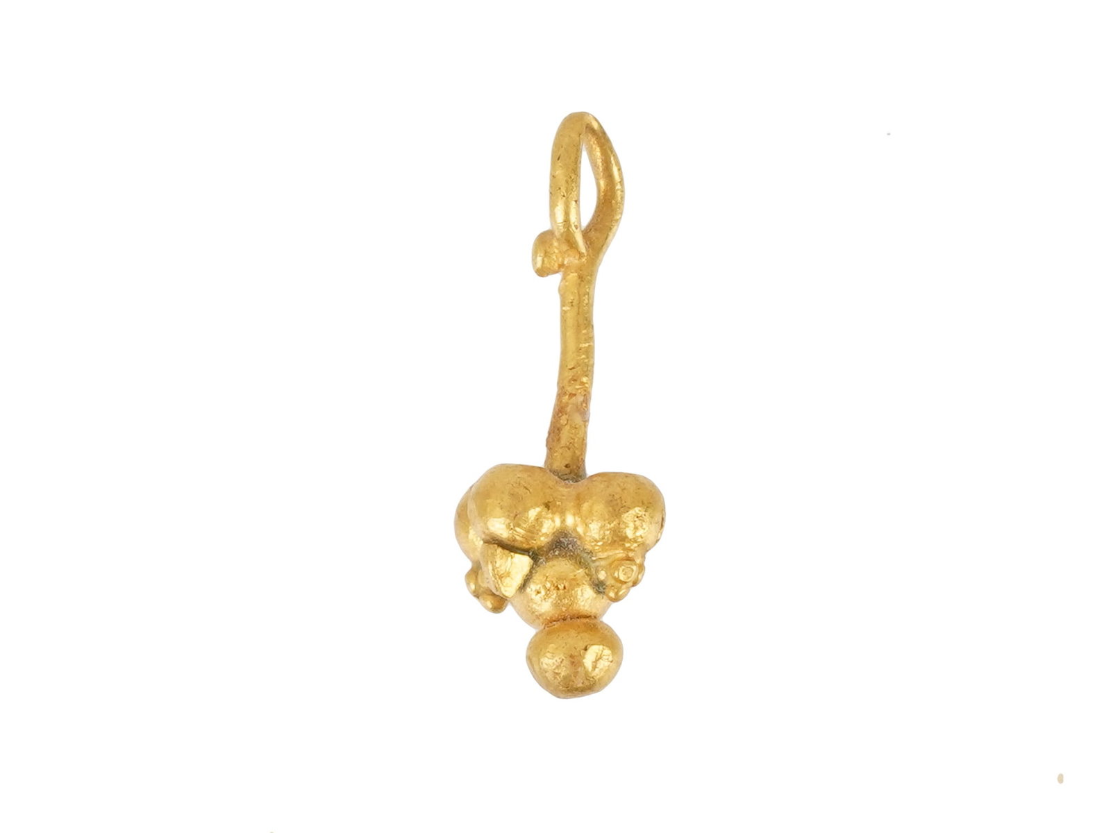 ANCIENT ROMAN GOLD GRAPE SHAPED PENDANT 100 TO 300 AD: An ancient Roman Gold pendant, dating from 100 to 300 AD. This piece is made in a grape design, probably could be used in everyday adornment or ceremonial contexts during the Roman Empire. Ancient Rom