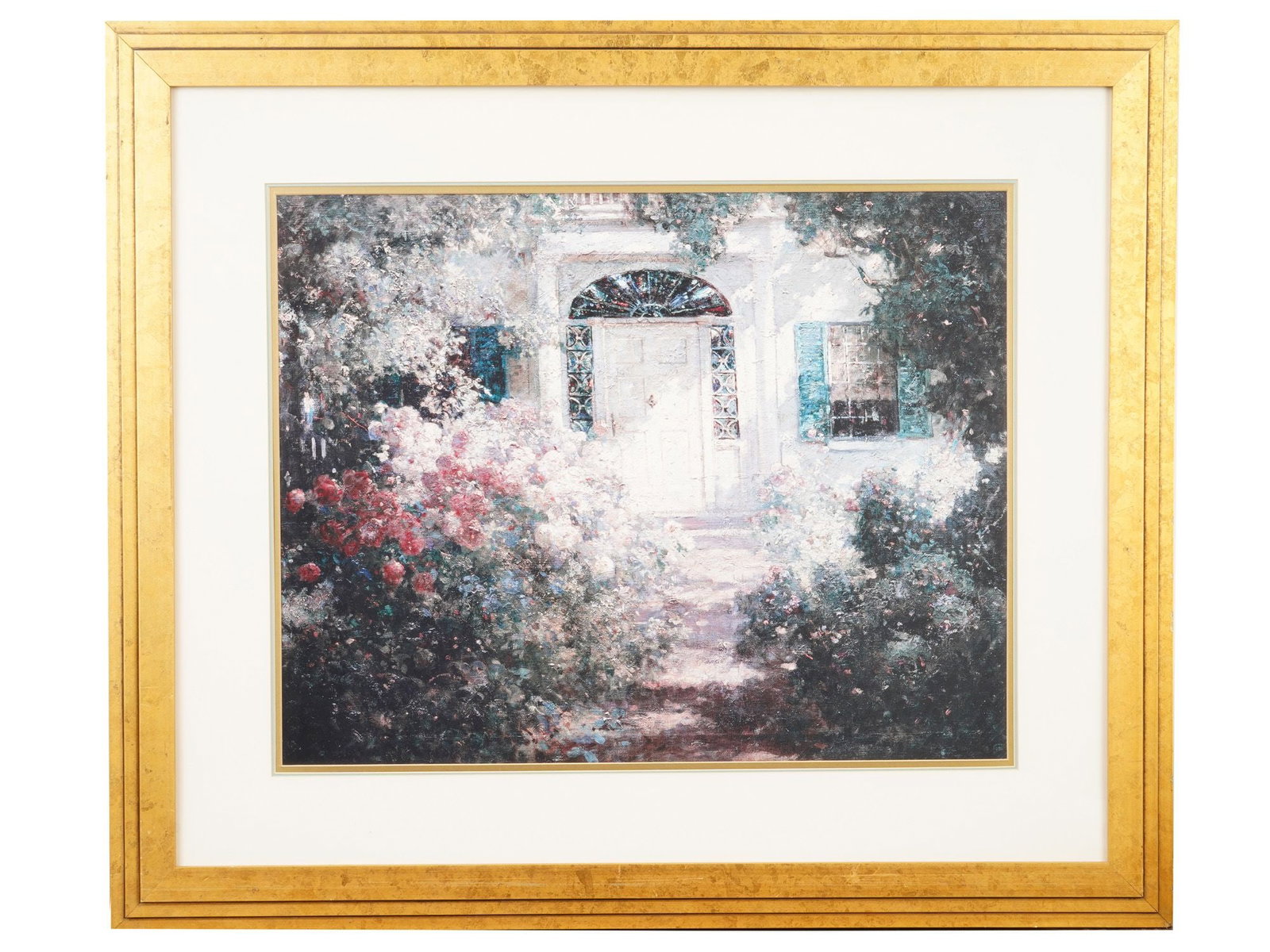 AMERICAN GARDEN COLOR PRINT BY ABBOTT FULLER GRAVES: Abbott Fuller Graves, American, 1859 to 1936, a color print on paper, Garden and Doorway. Unsigned. Framed. Abbott Fuller Graves was an American painter and illustrator who specialized in decorative o