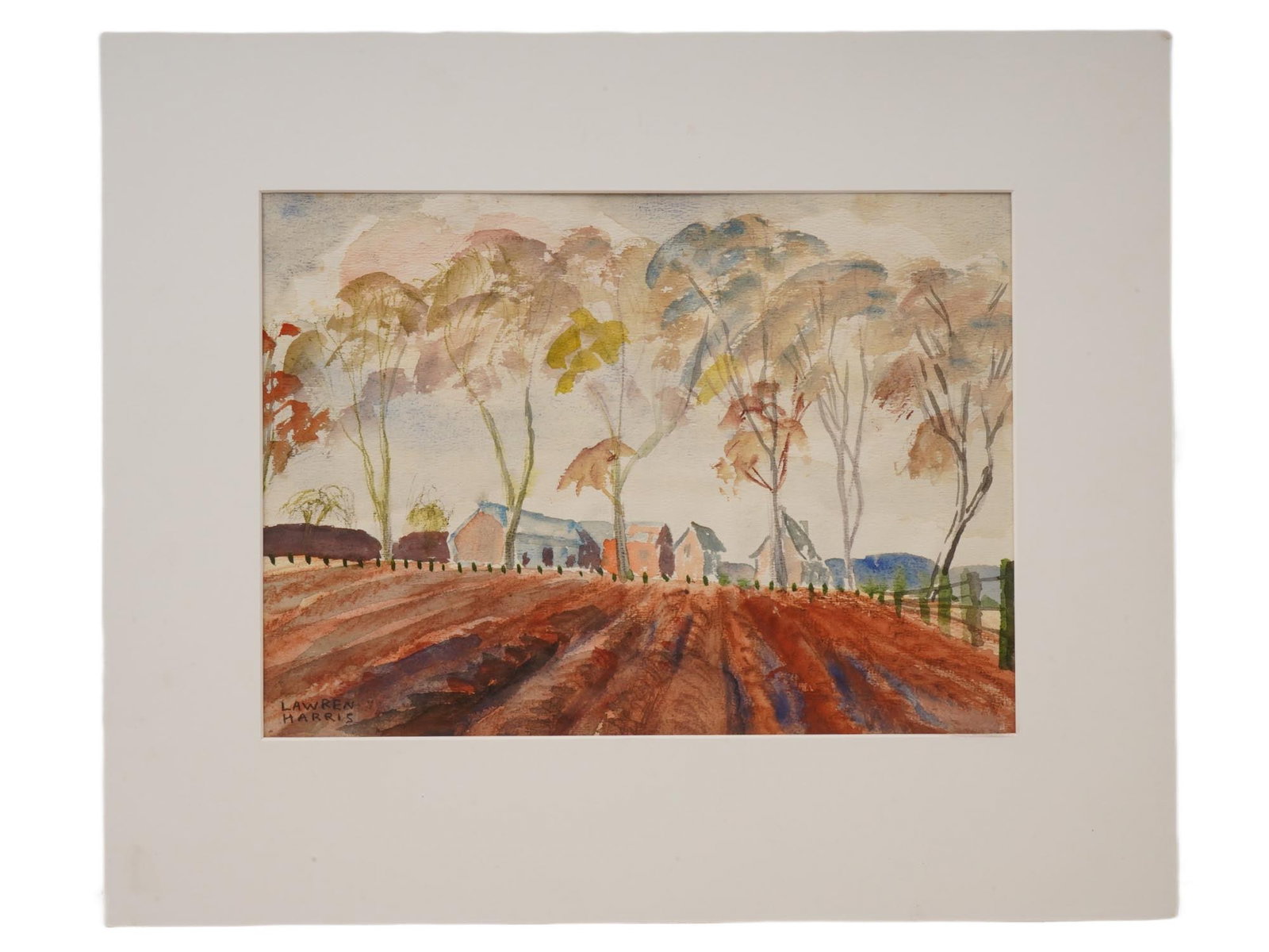 LANDSCAPE WATERCOLOR PAINTING SIGNED: A watercolor painting on paper, depicting a landscape. Signed and matted. Modernist, Fine Art, Landscape Oil Paintings, Wall Art, and Collectibles. One of a kind artwork. THIS LOT IS ELIGIBLE F