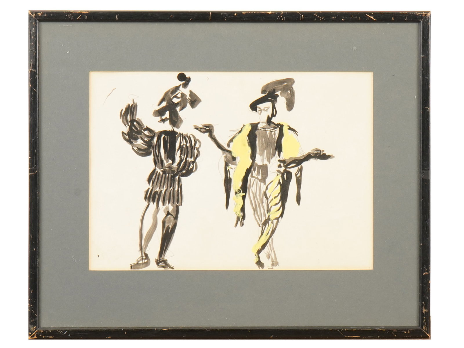 RUSSIAN PAINTING COSTUME DESIGNS BY PAVEL TCHELITCHEW: A mixed media painting depicting costume designs by Pavel Tchelitchew, Russian, 1898 to 1957, created for the 1939 stage production of Ondine. Produced for a landmark staging directed by Louis Jouvet