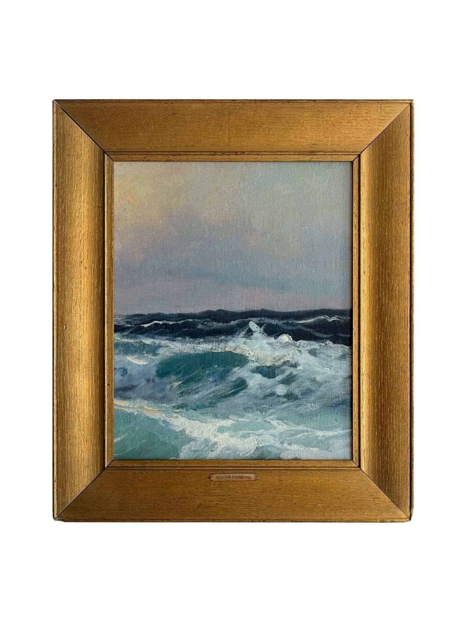 ATTR TO WILHELM FREDERICK RITSCHEL OIL PAINTING: Attributed to William Frederic Ritschel, also known as Wilhelm Frederick Ritschel, American, 1864 to 1949, an oil painting on board depicting a seascape. Framed. A plate with the name of the artist, o