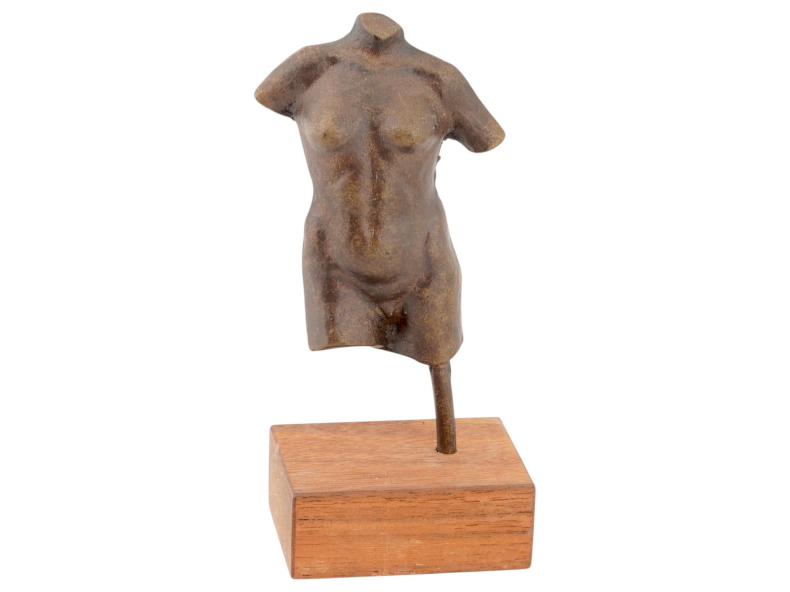 VINTAGE CLASSICAL STYLE BRONZE FEMALE TORSO SCULPTURE: A vintage classical-style bronze female torso sculpture, inspired by ancient Greco-Roman fragmentary forms such as the Venus de Milo. The figure emphasizes anatomy and form, with a textured, weathered