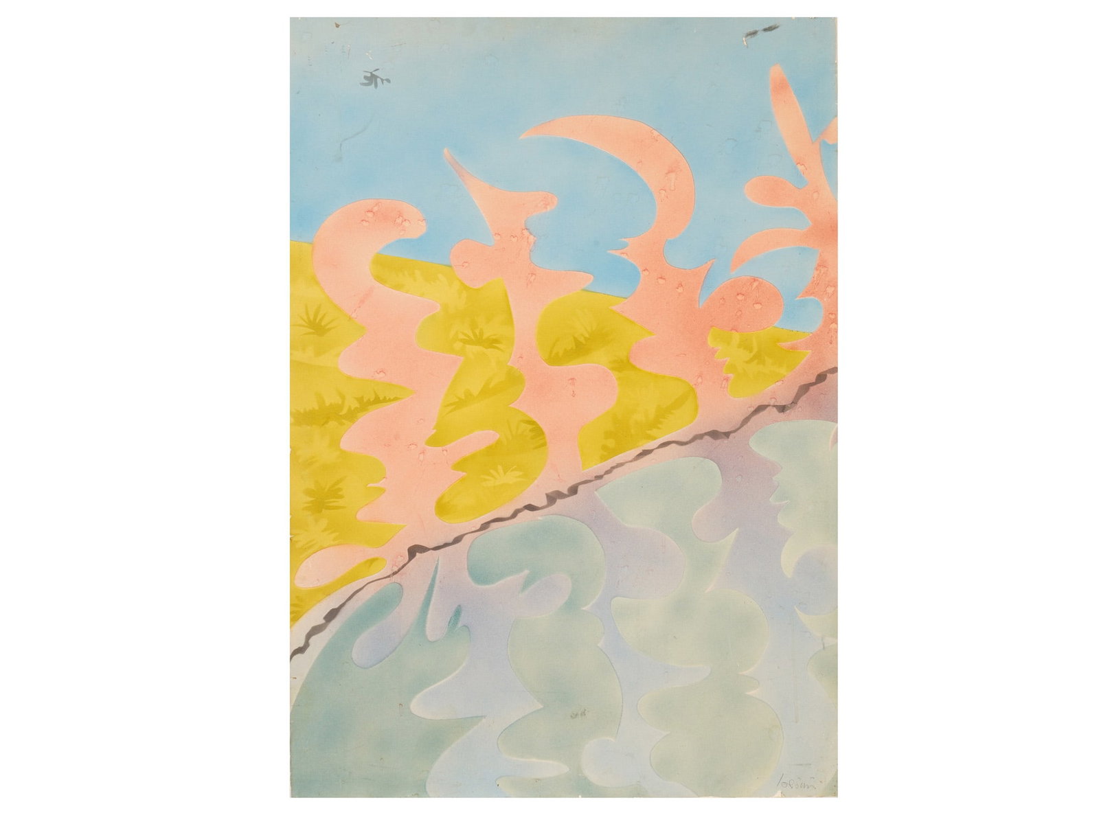 MODERN LITHOGRAPH ABSTRACT COMPOSITION SIGNED: A modern lithograph on paper mounted on canvas, featuring a dynamic abstract composition with bold forms and visual movement. Signed in the lower right. Modern Abstract Prints And Art Collectibles.