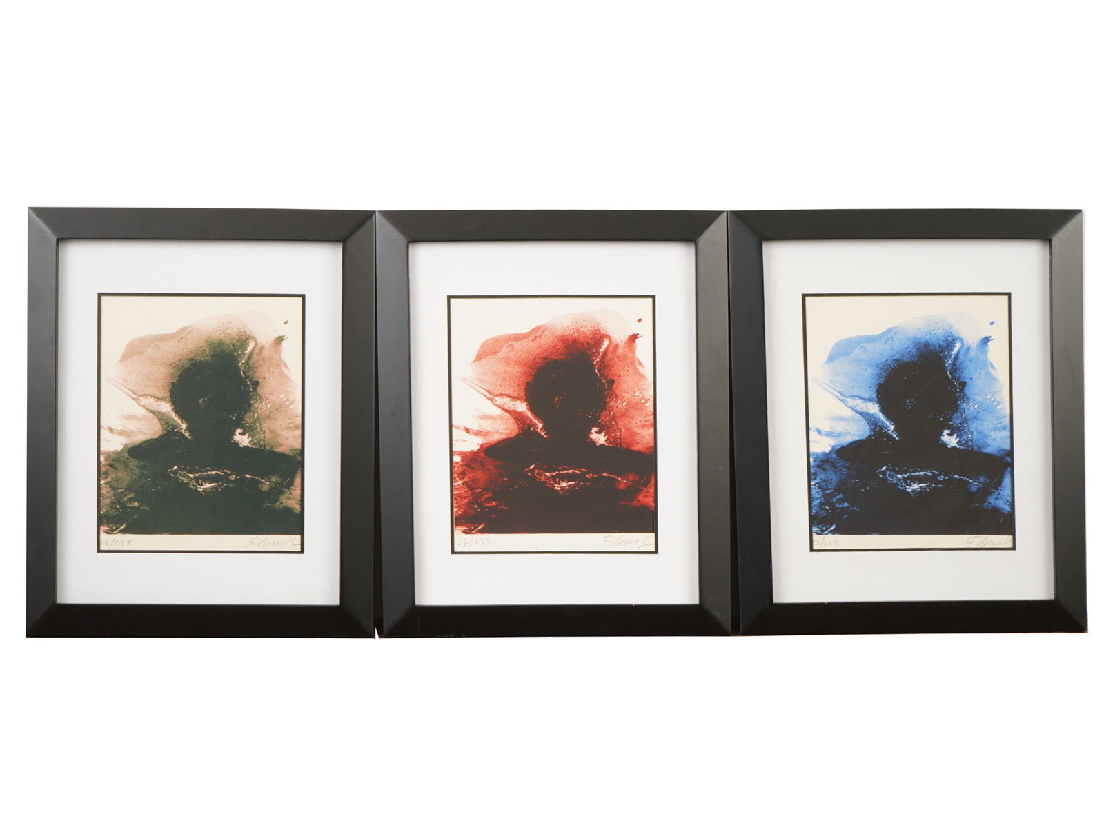 LTD SILKSCREEN PRINTS BY FREDERIC BENRATH SIGNED: Frederic Benrath, French, 1930 to 2007, a lot of three limited edition silkscreen prints on paper depicting a triptych, created for the book Bloody Mary. Each is signed in pencil, lower right. each