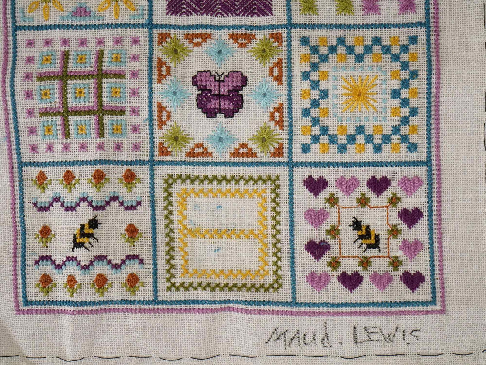 GEOMETRIC CROSS STITCH NEEDLEPOINT SIGNED - 3