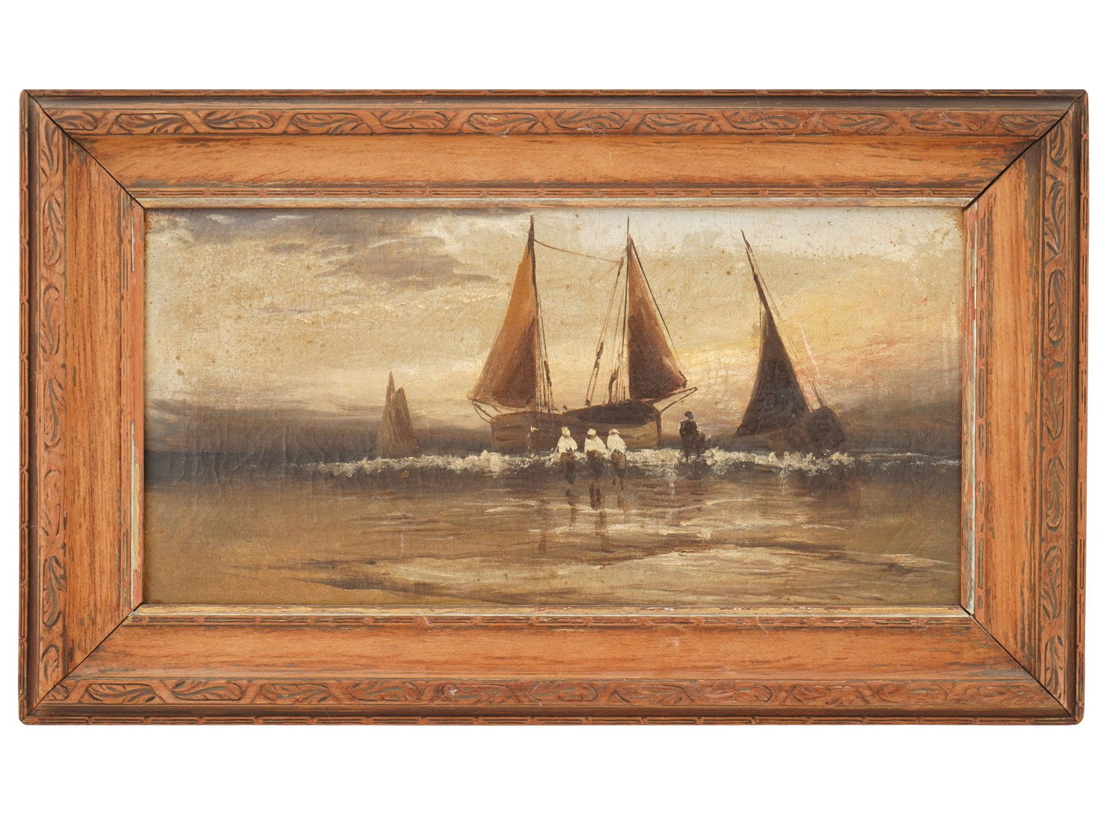 ANTIQUE 1878 DUTCH COASTAL SCENE OIL PAINTING (1 of 5)