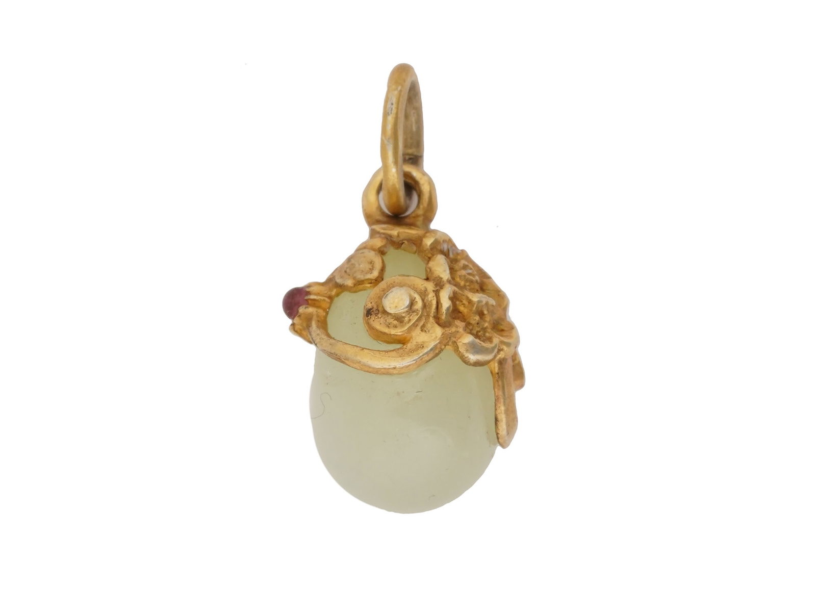 RUSSIAN SILVER AND BOWENITE EASTER EGG PENDANT W RUBY - 3