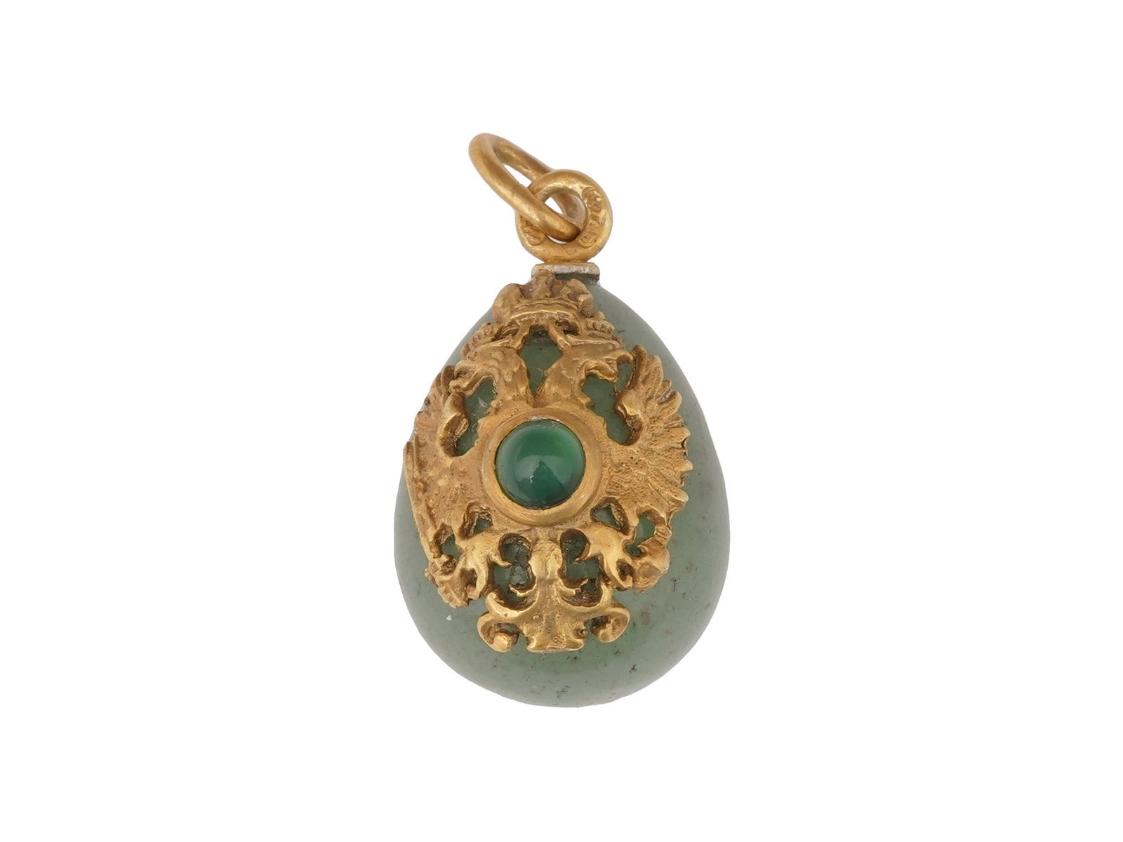 RUSSIAN SILVER JADE EASTER EGG PENDANT WITH EMERALD (1 of 5)