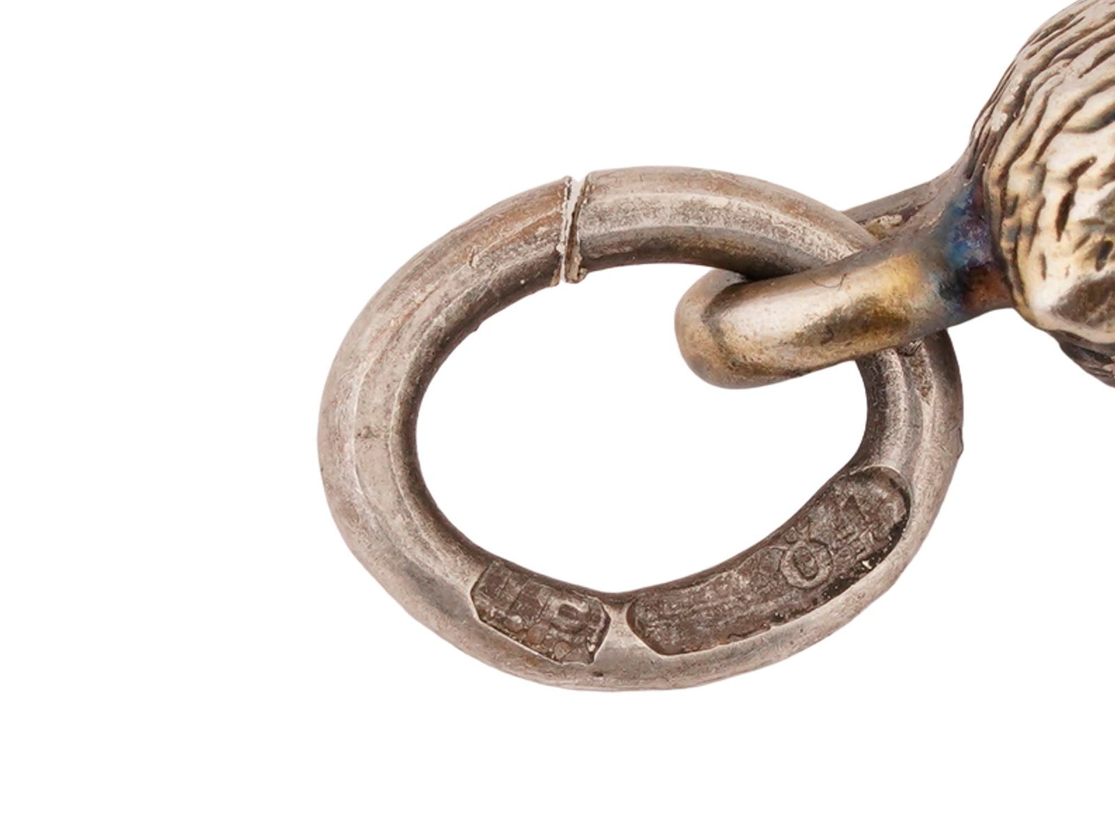 RUSSIAN SILVER JADE OWL EASTER EGG PENDANT W RUBY EYES - 4