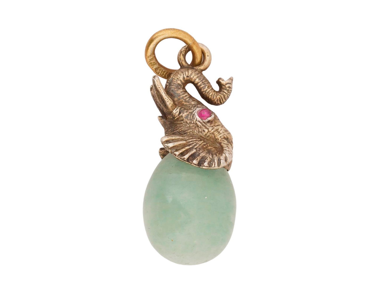 RUSSIAN SILVER AND CARVED JADE STONE EASTER EGG PENDANT (1 of 4)