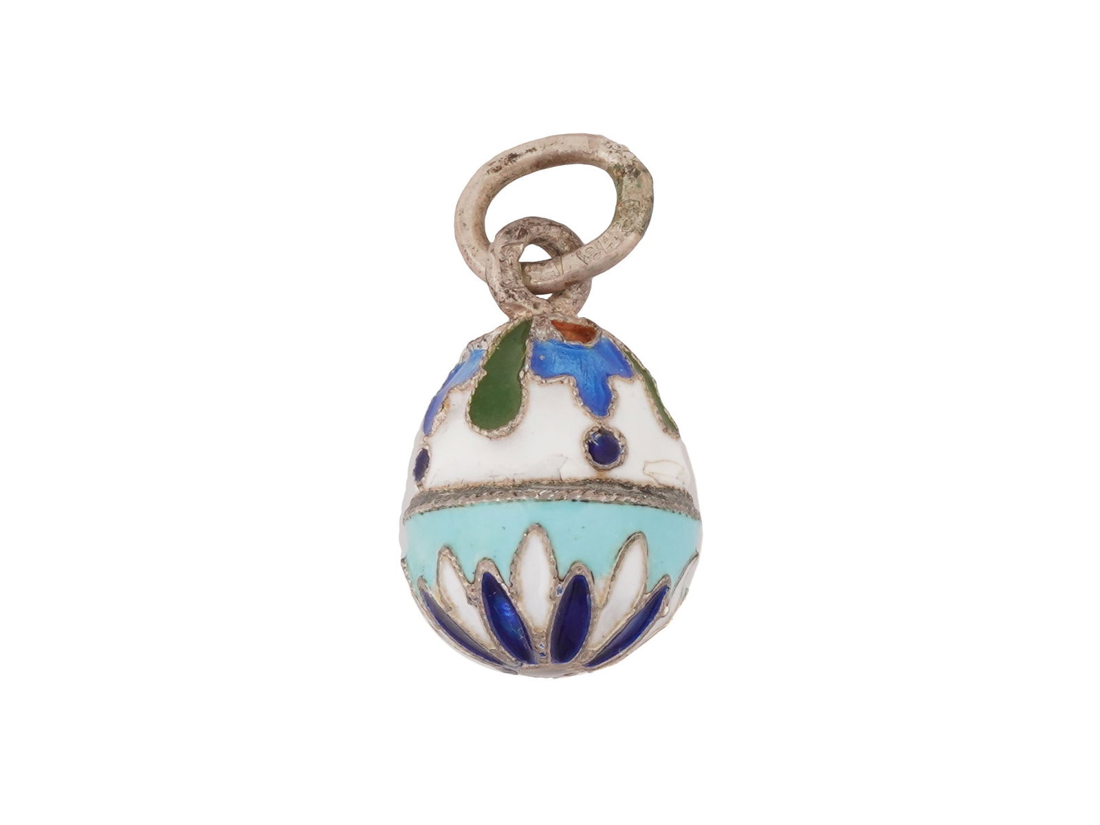 RUSSIAN SILVER CLOISONNE ENAMEL EASTER EGG PENDANT (1 of 5)