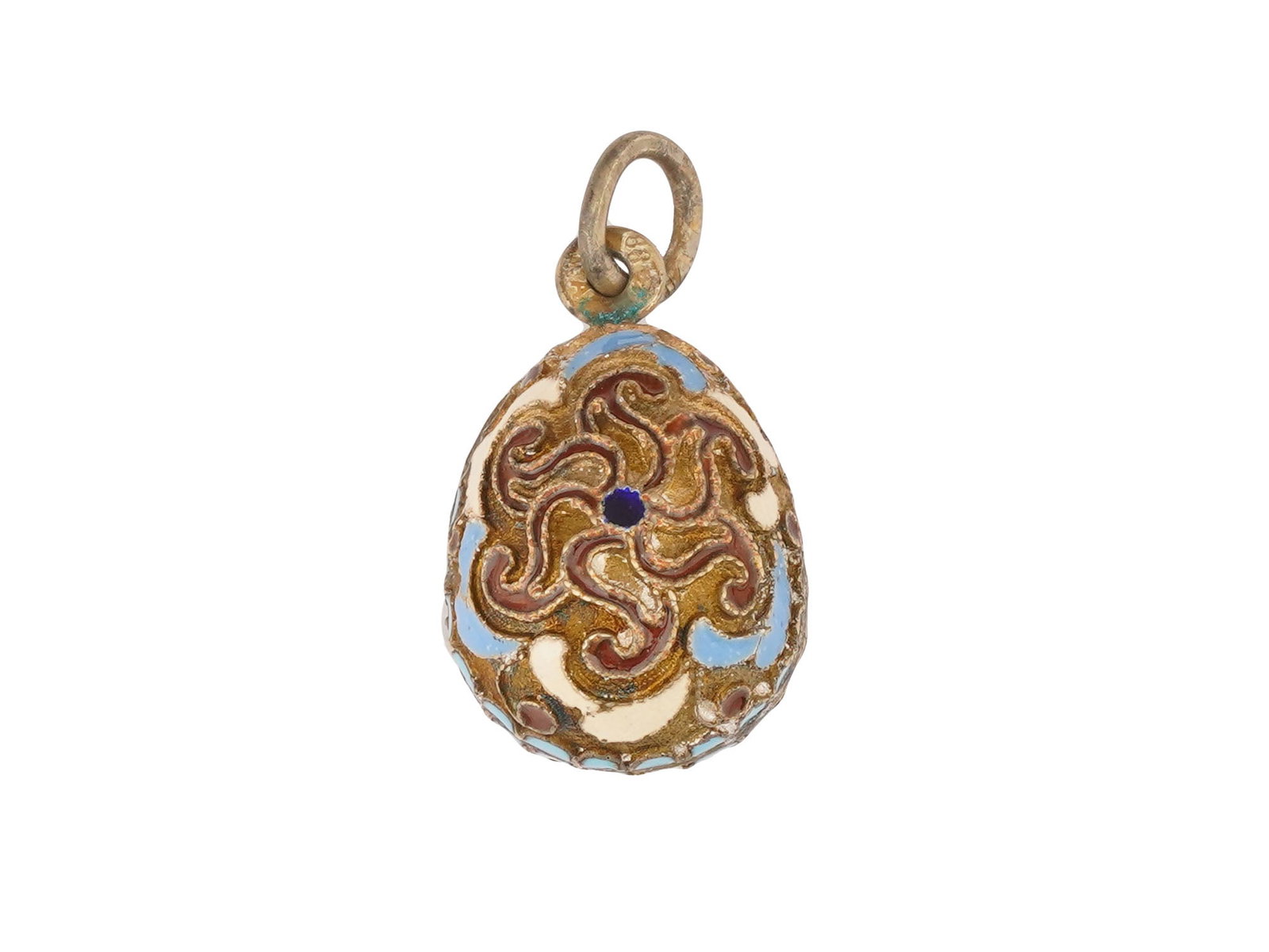 RUSSIAN SILVER CLOISONNE ENAMEL EASTER EGG PENDANT (1 of 6)