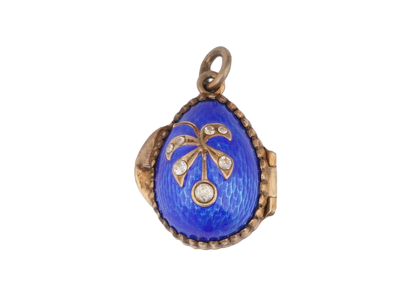 RUSSIAN SILVER ENAMEL EGG LOCKET PENDANT W GEMSTONES (1 of 6)
