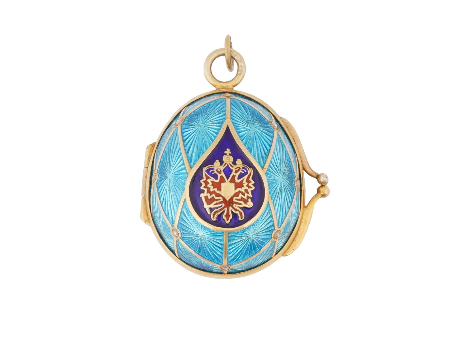 RUSSIAN SILVER ENAMEL GEMSTONES EGG LOCKET PENDANT (1 of 7)