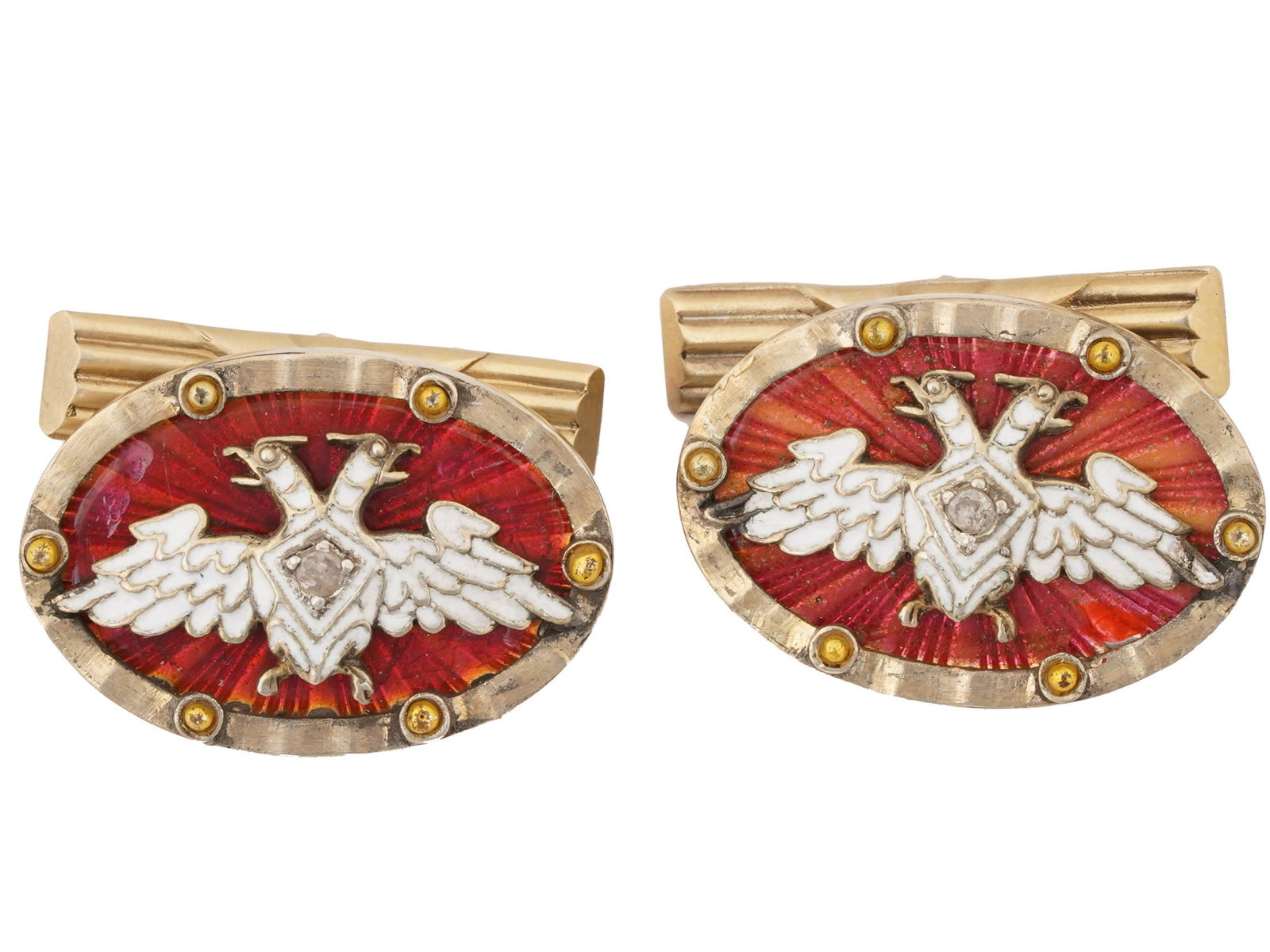 RUSSIAN GILT SILVER ENAMEL CUFFLINKS WITH DIAMONDS (1 of 7)