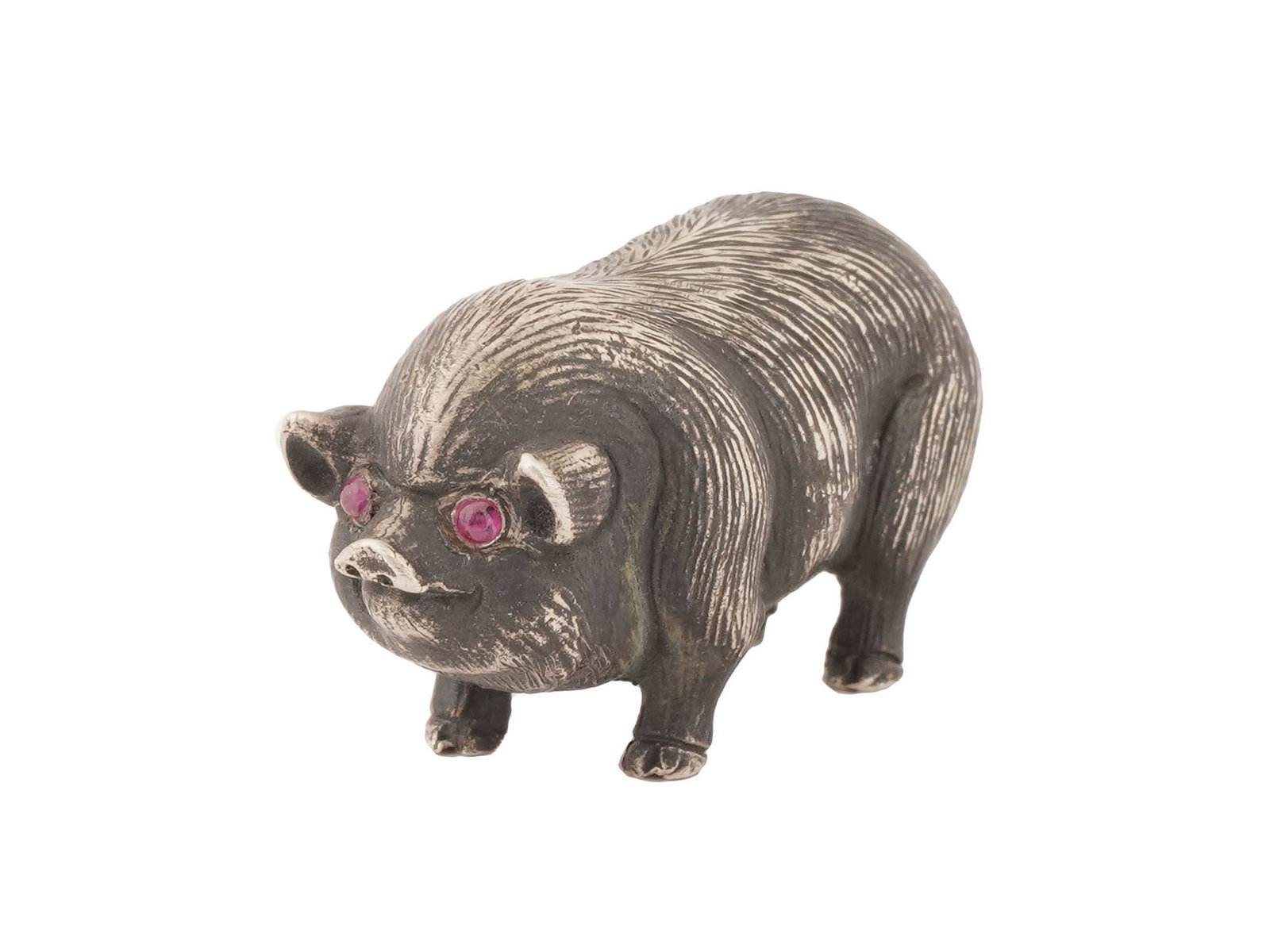 RUSSIAN SILVER FIGURINE OF A PIG WITH RUBY EYES (1 of 8)