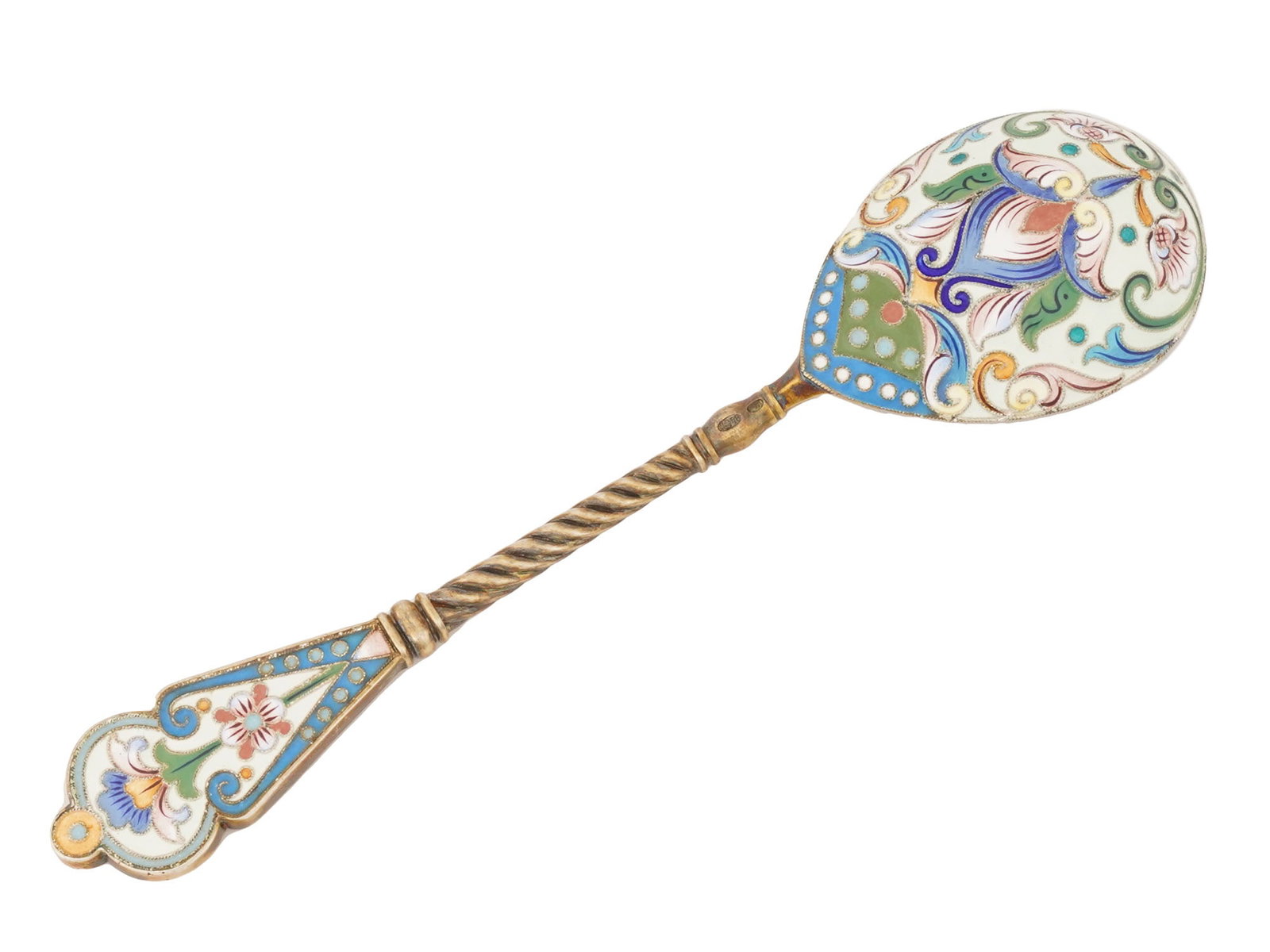RUSSIAN 84 GILT SILVER CLOISONNE ENAMEL TABLE SPOON (1 of 5)